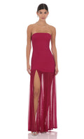 Mesh Strapless Maxi Dress in Magenta