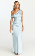 Lira Maxi Dress - One Shoulder Satin Dress in Pale Blue