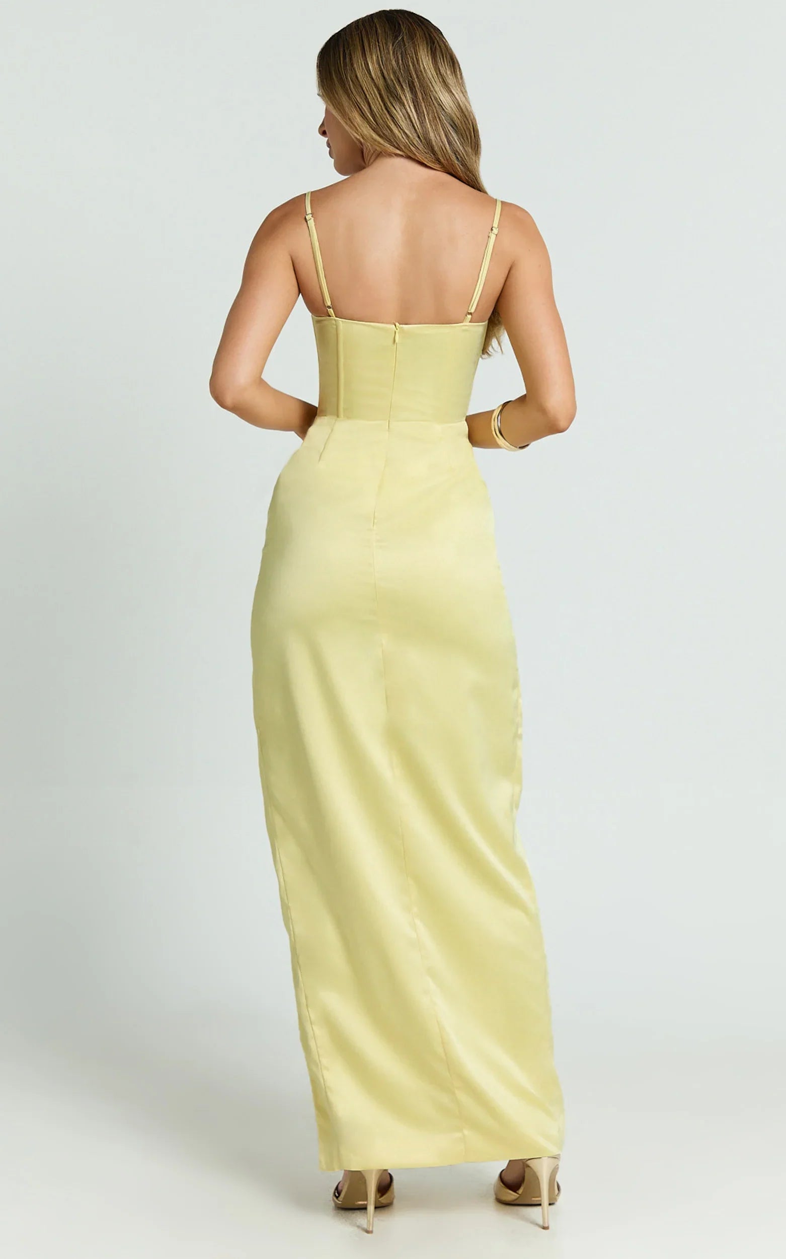Vinny Maxi Dress - Sweetheart Neck High Leg Split Bodycon Dress in Lemon