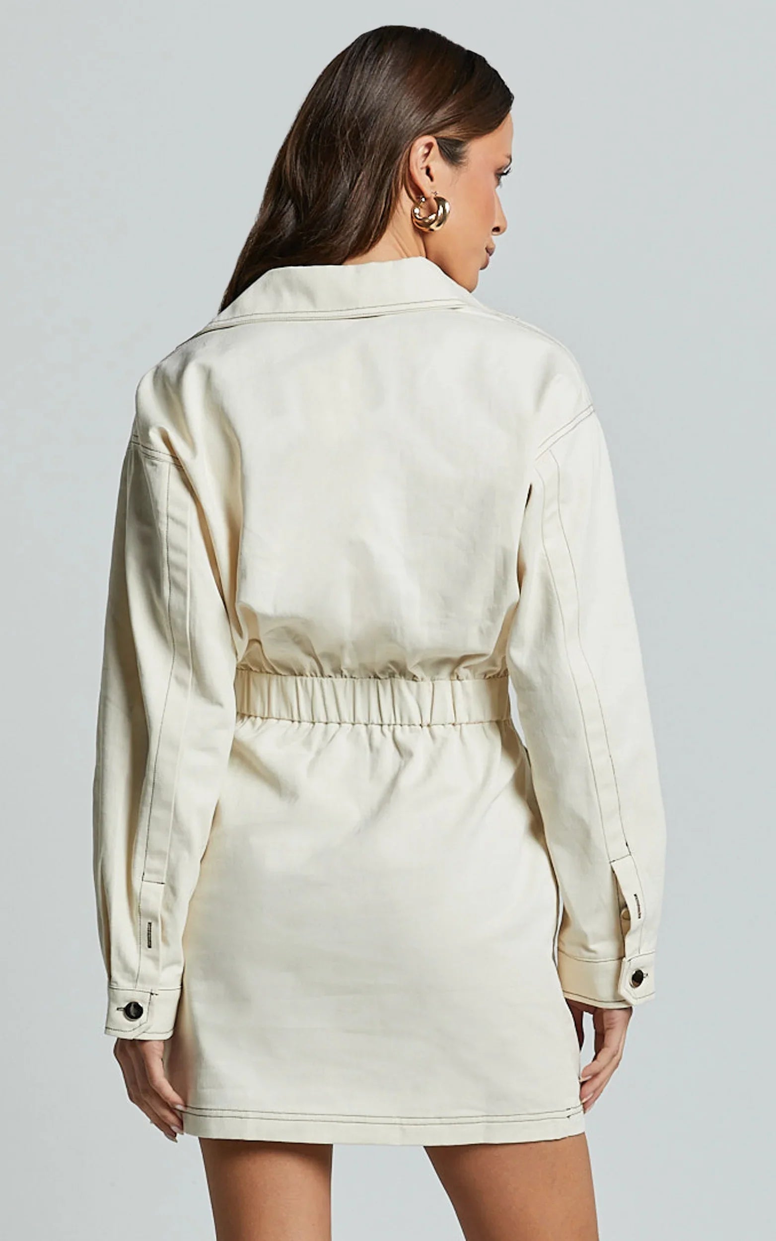 Lilianna Mini Dress - V Neck Long Sleeve Wrap Dress in Cream