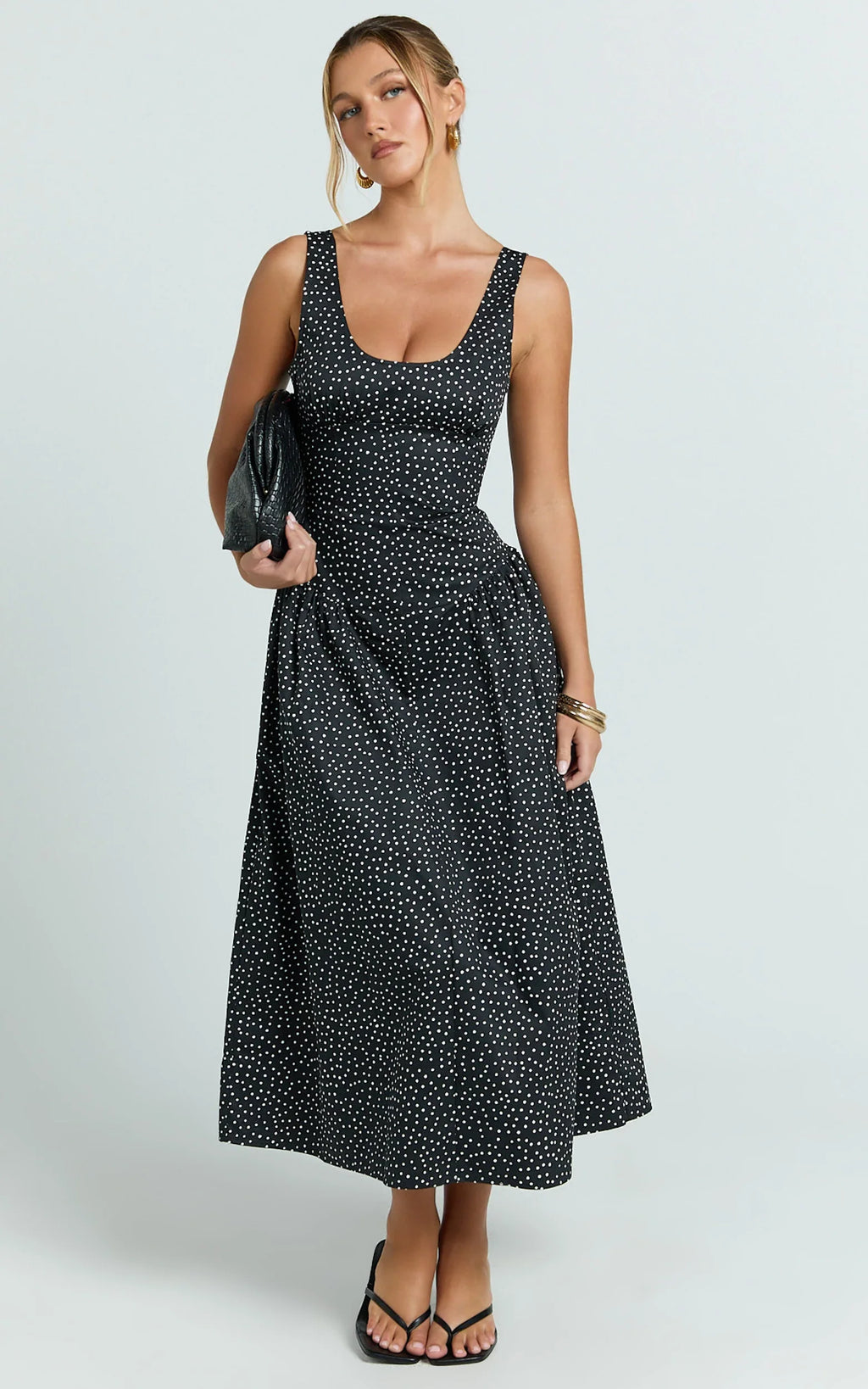 Lioness - Luna Rosa Midi Dress - In Noir Polka
