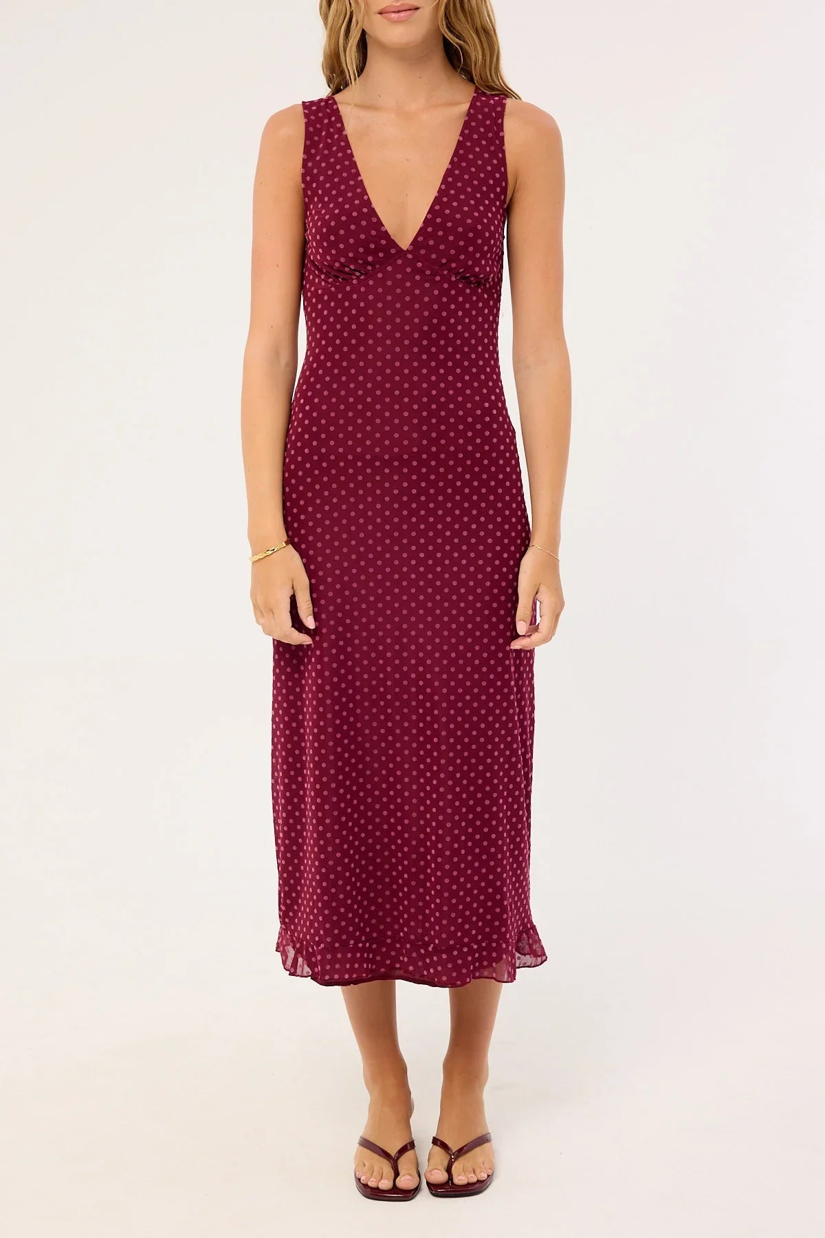 Motel Gabriella Midi Dress Basic Polka Flock Berry