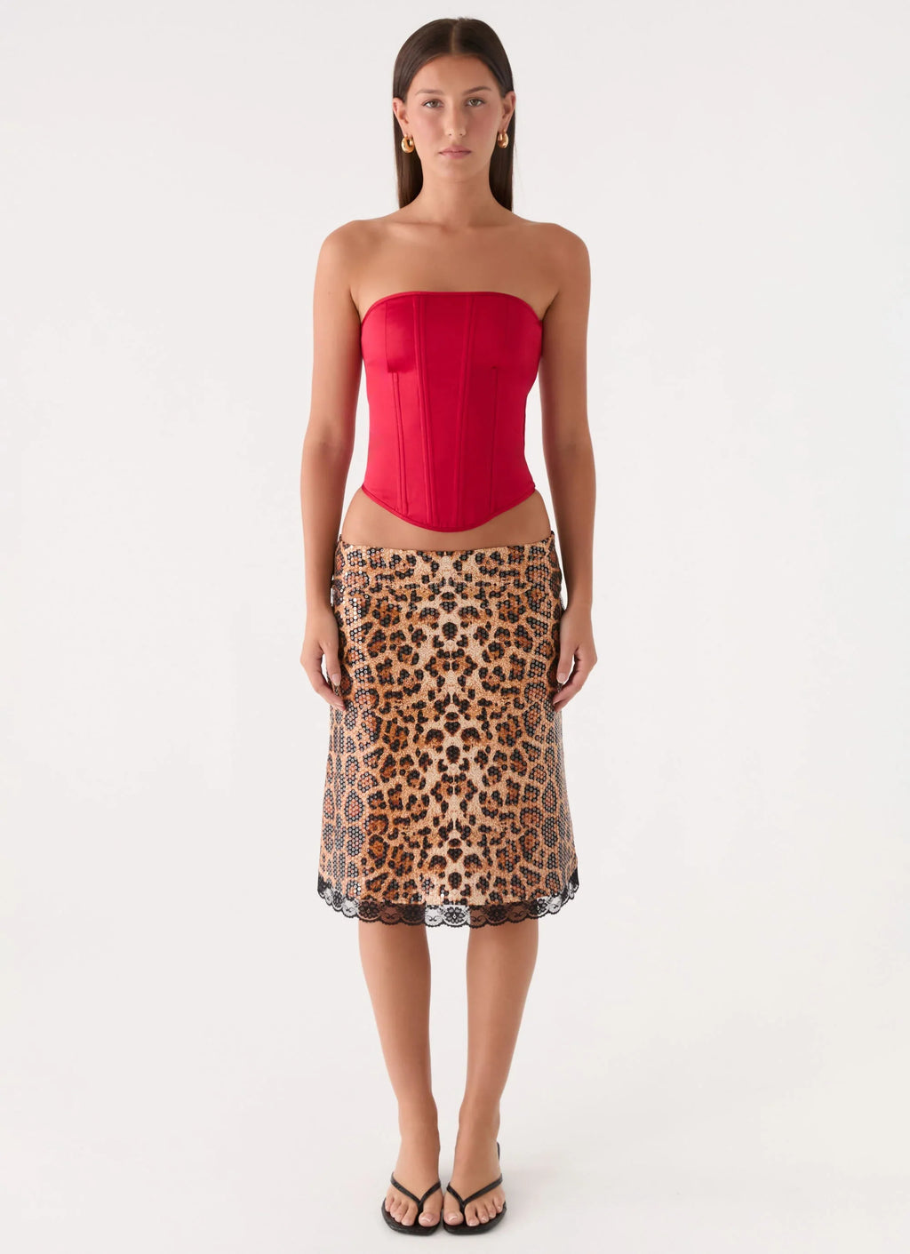 Vania Sequin Low Rise Midi Skirt - Shimmer Leopard