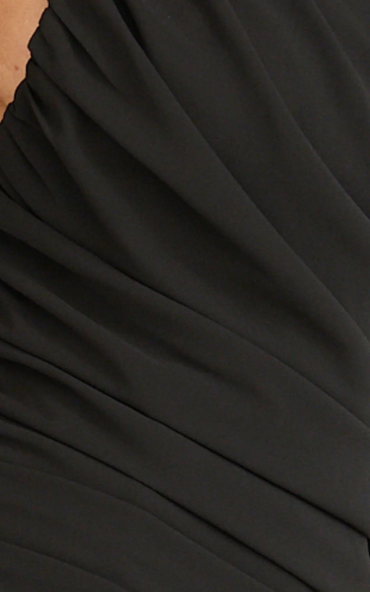 Enya Maxi Dress - One Shoulder Neck Tie Ruched High Split Dress in Black