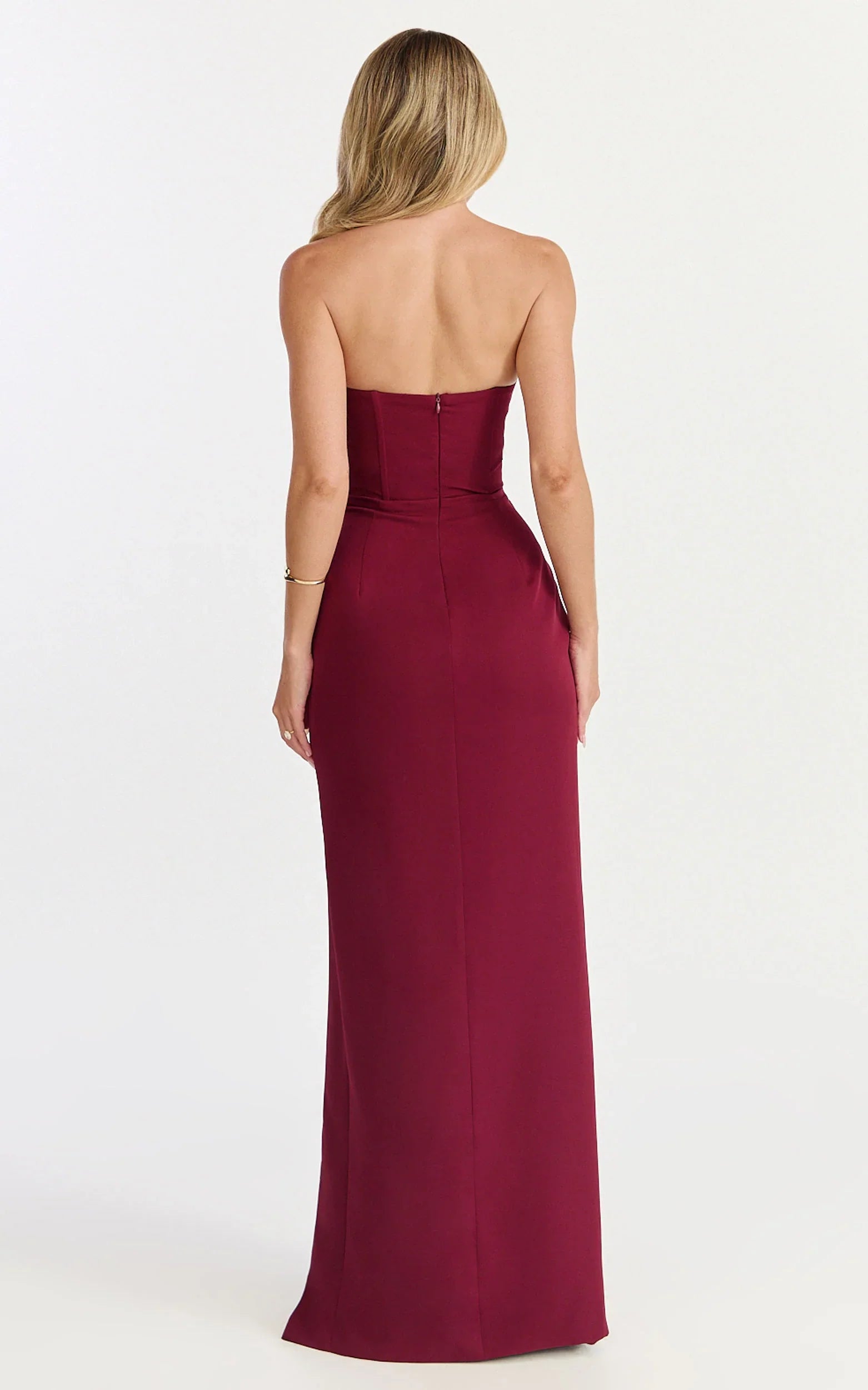 Tara Maxi Dress - Strapless Corset Drape Skirt Dress in Wine