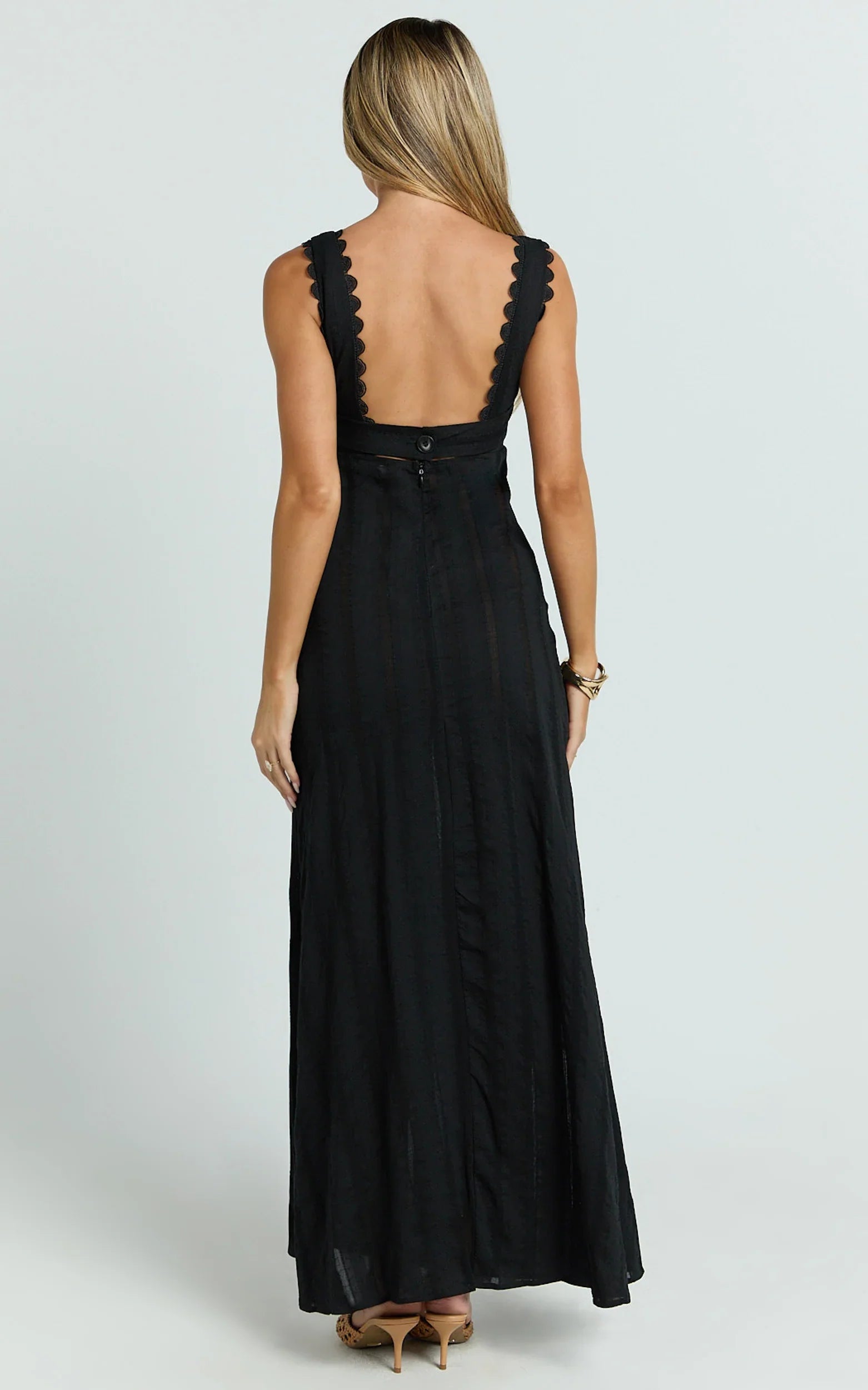 Roxanne Midi Dress - Square Neck Fit And Flare Dress in Black