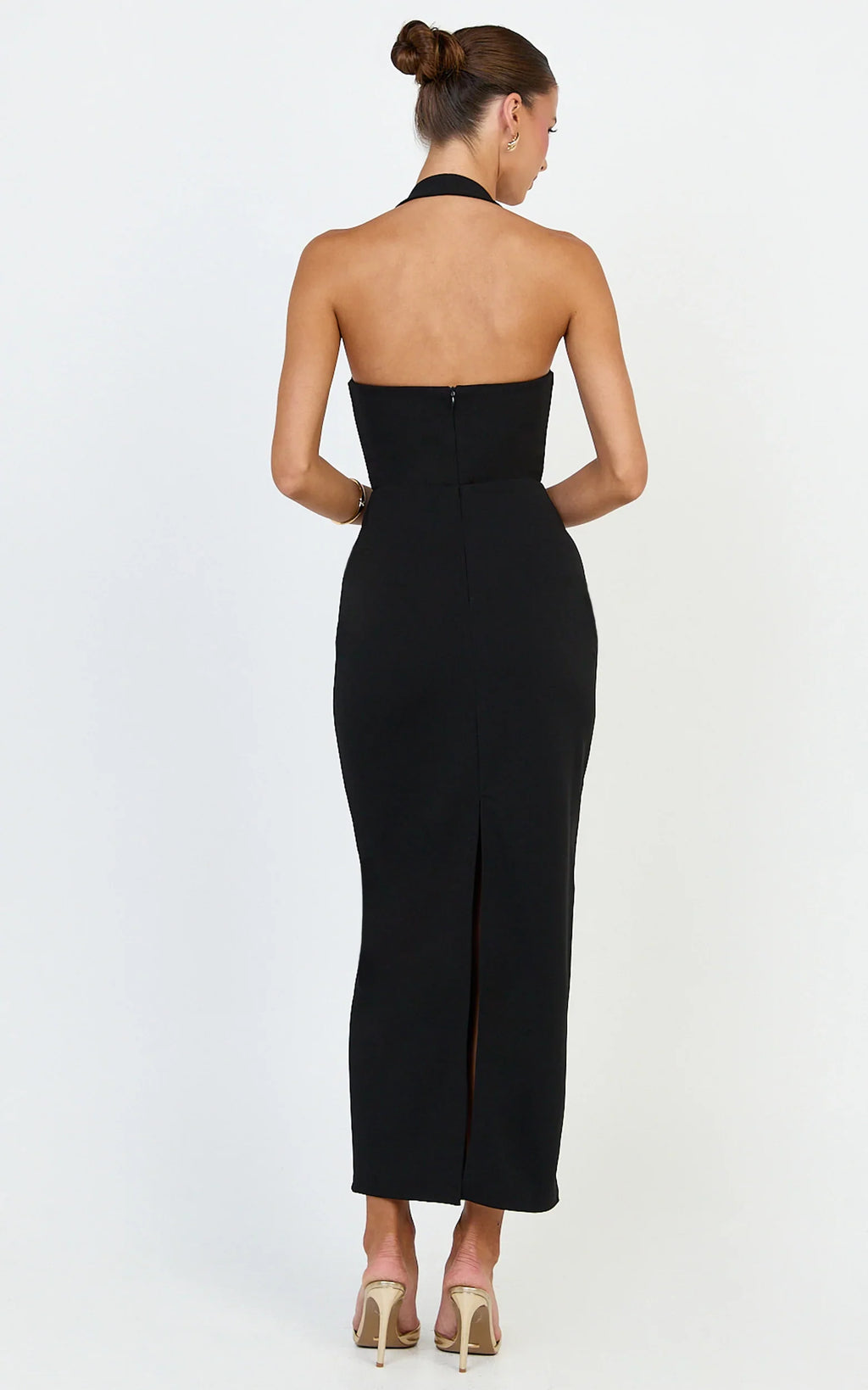 Holly Midi Dress - Halter Neck Column Dress in Black