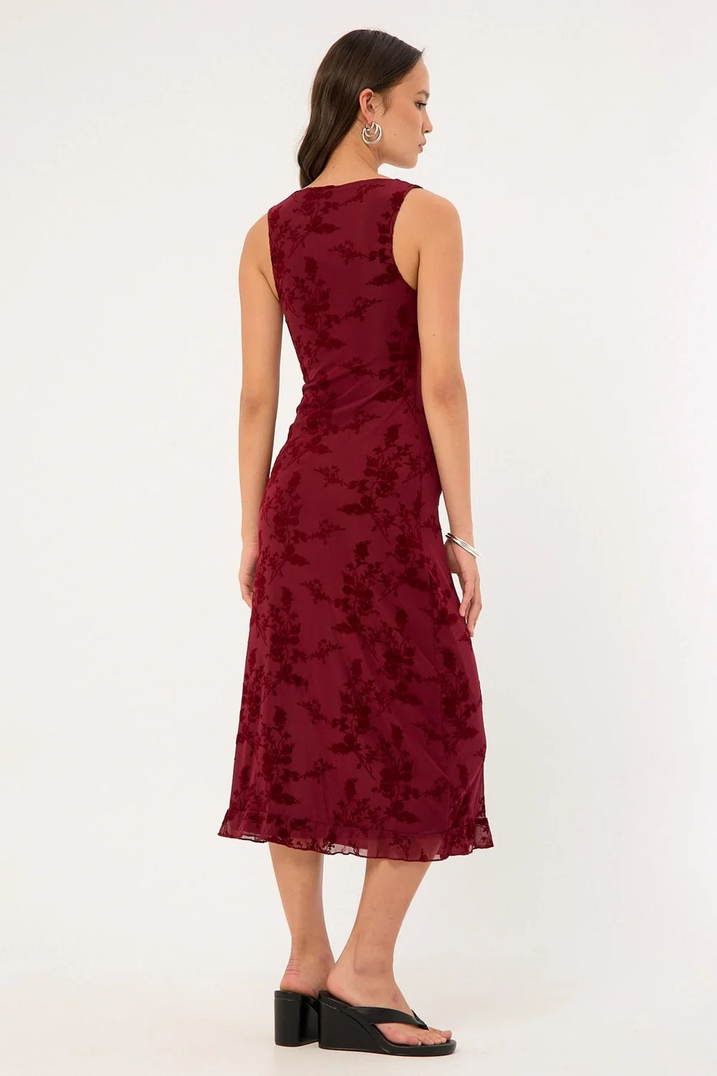 Motel Gabriela Midi Dress Botanical Flower Maroon