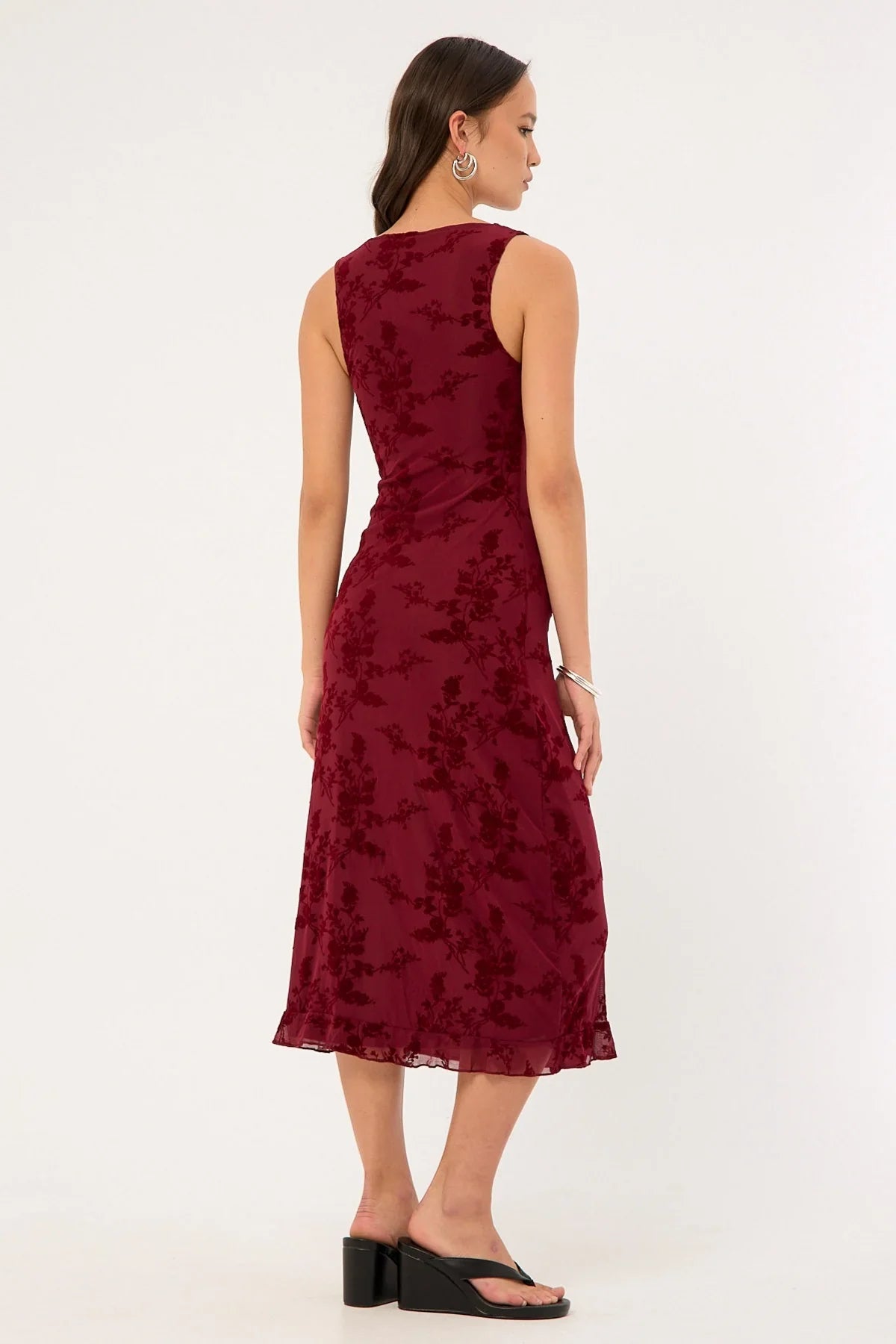 Motel Gabriela Midi Dress Botanical Flower Maroon