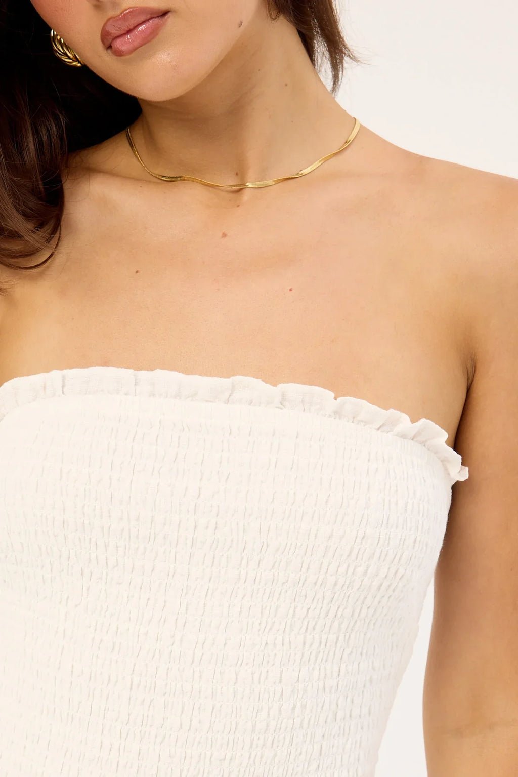 Luck & Trouble Ashton Shirred Midi Dress White