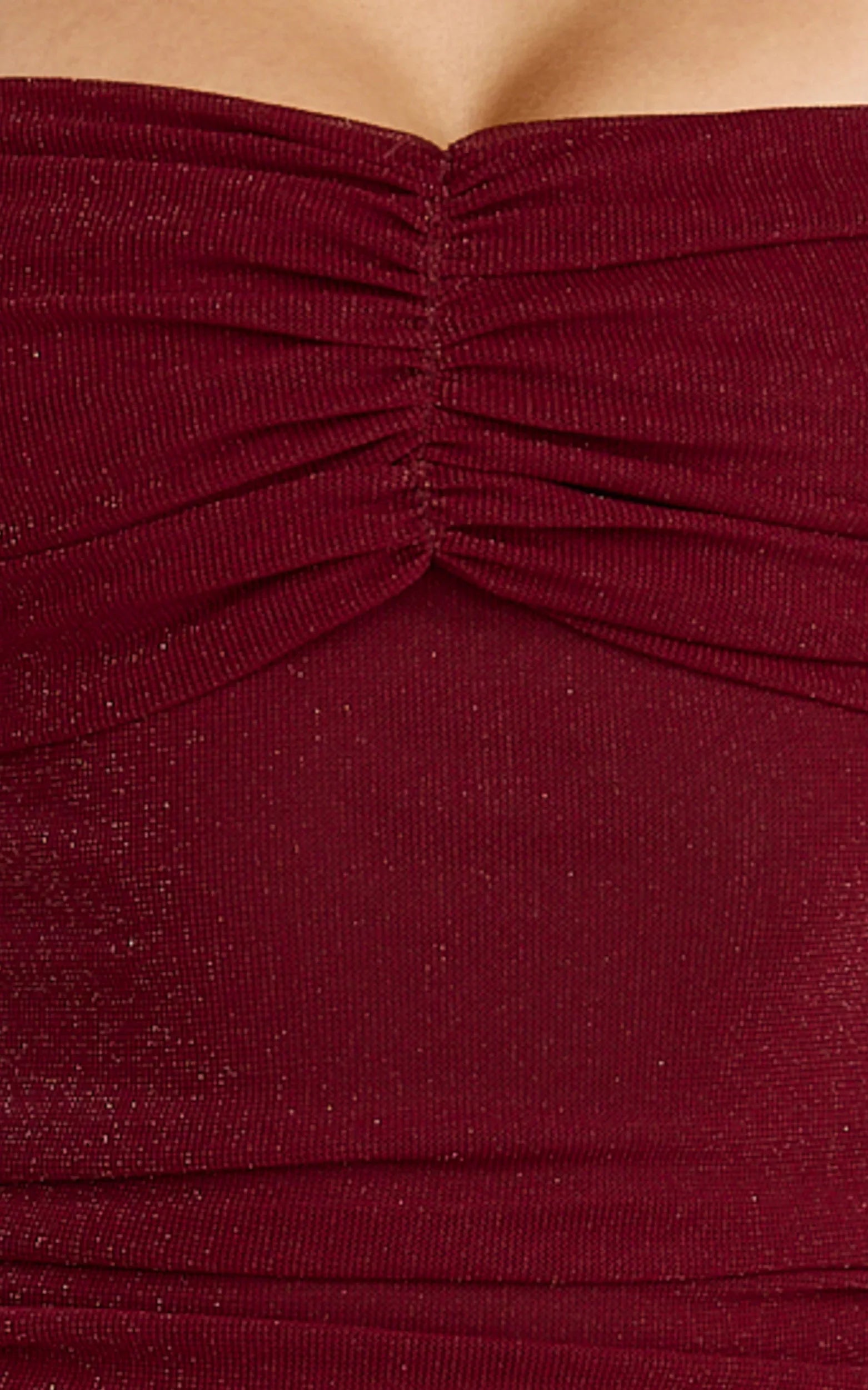 Coraline Mini Dress - Long Sleeve Off Shoulder Lurex Mesh Dress in Wine