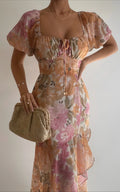 Jasalina Midi Dress - Puff Sleeve Dress in Elegant Rose
