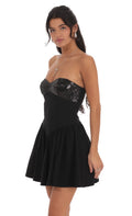 Sequin Strapless Fit and Flare Dress in Black