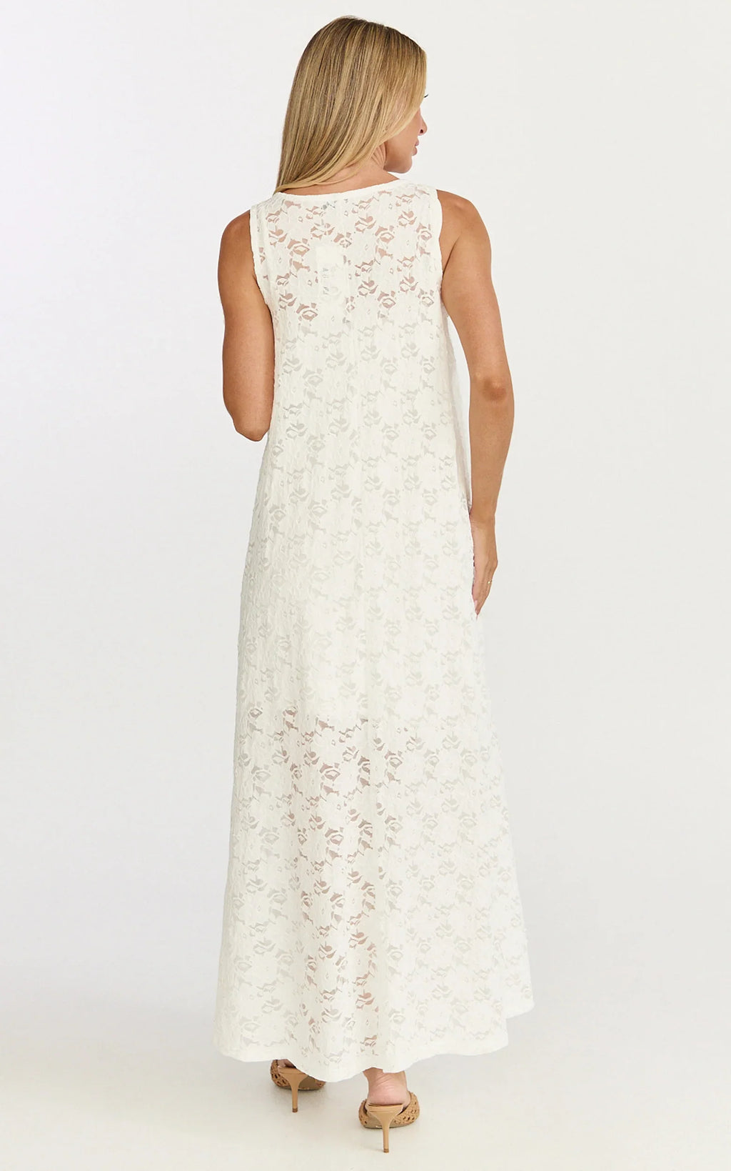 Bella Midi Dress - Lace Shift Dress in Off White