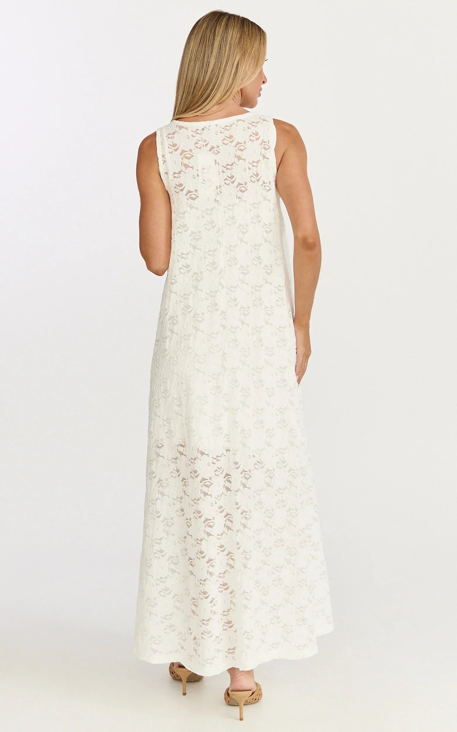 Bella Midi Dress - Lace Shift Dress in Off White