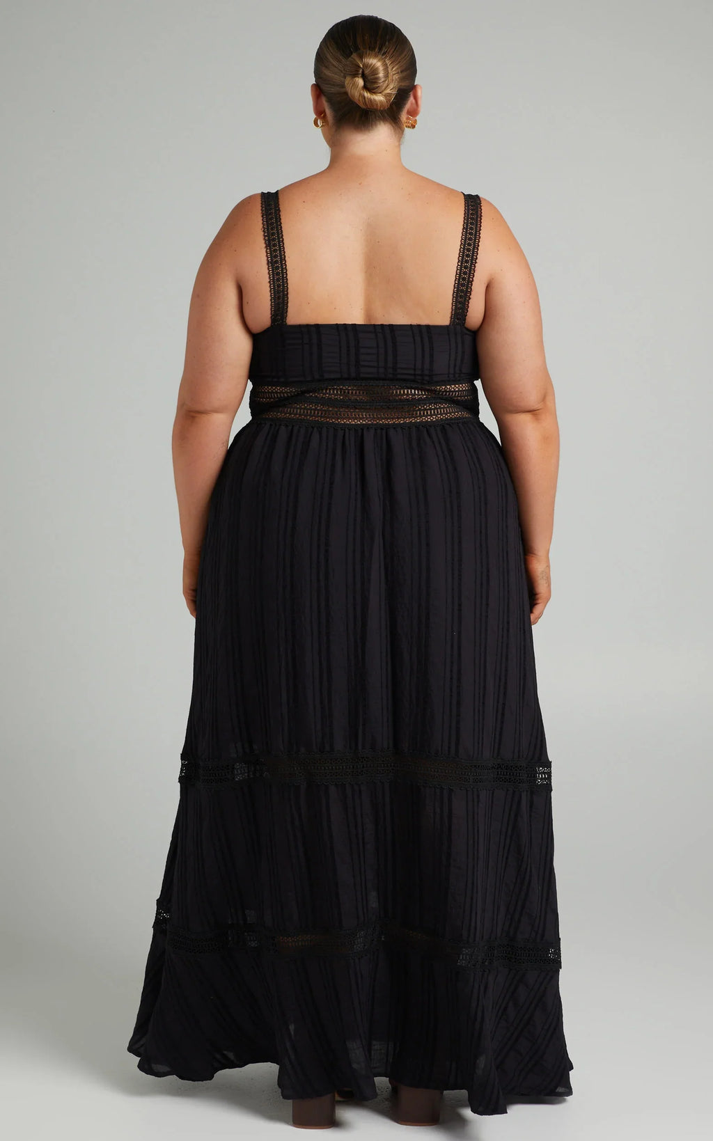 Angelique Maxi Dress - Lace Trim Dress in Black