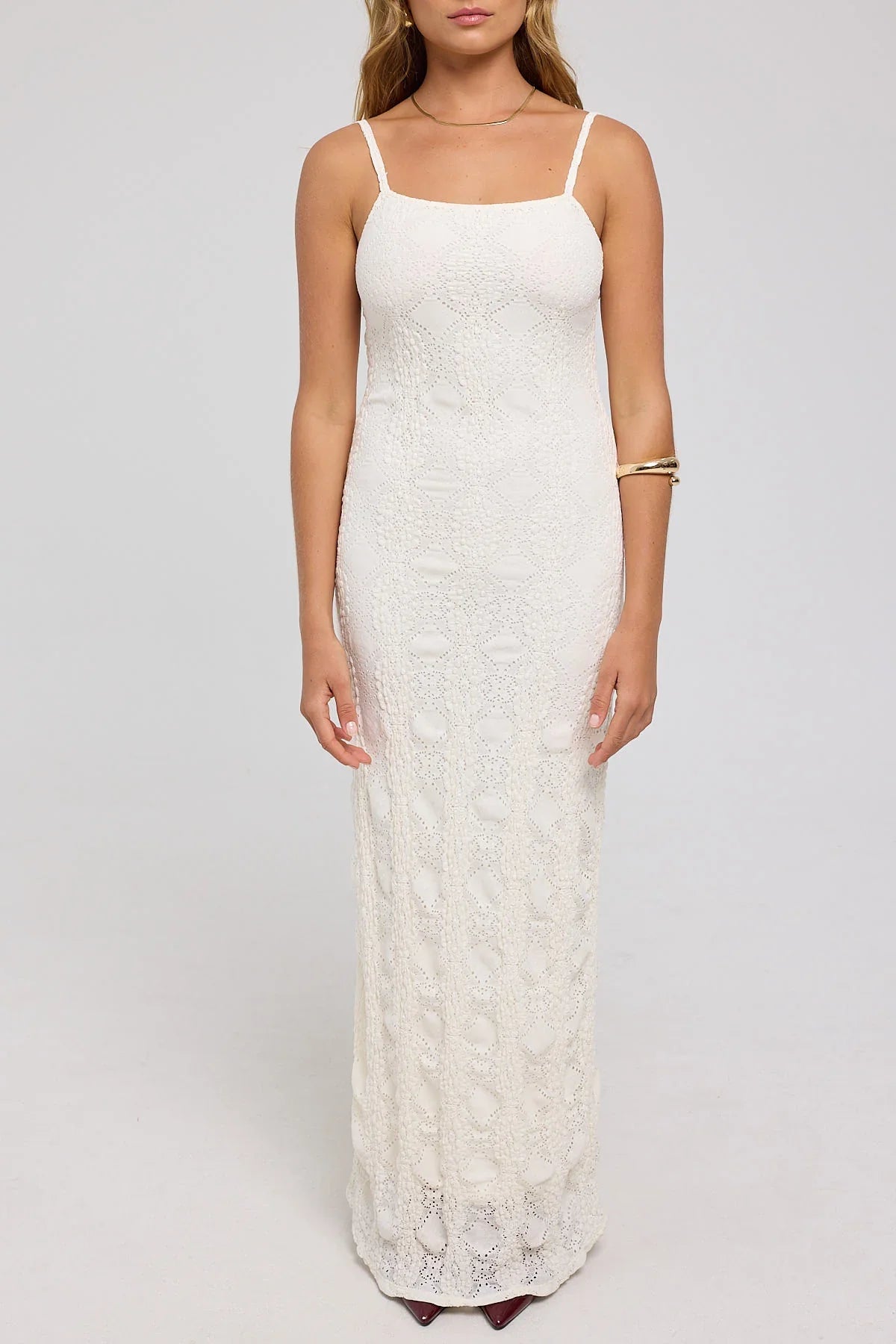 Luck & Trouble Soraka Lace Up Back Midi Dress White
