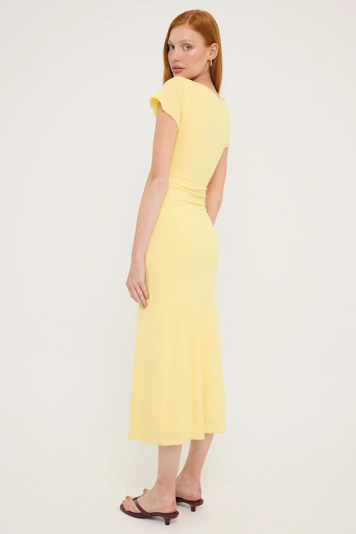 Luck & Trouble Dala Rib Scoop Neck Midi Dress Lemon