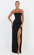 Tara Maxi Dress - Strapless Corset Drape Skirt Dress in Black