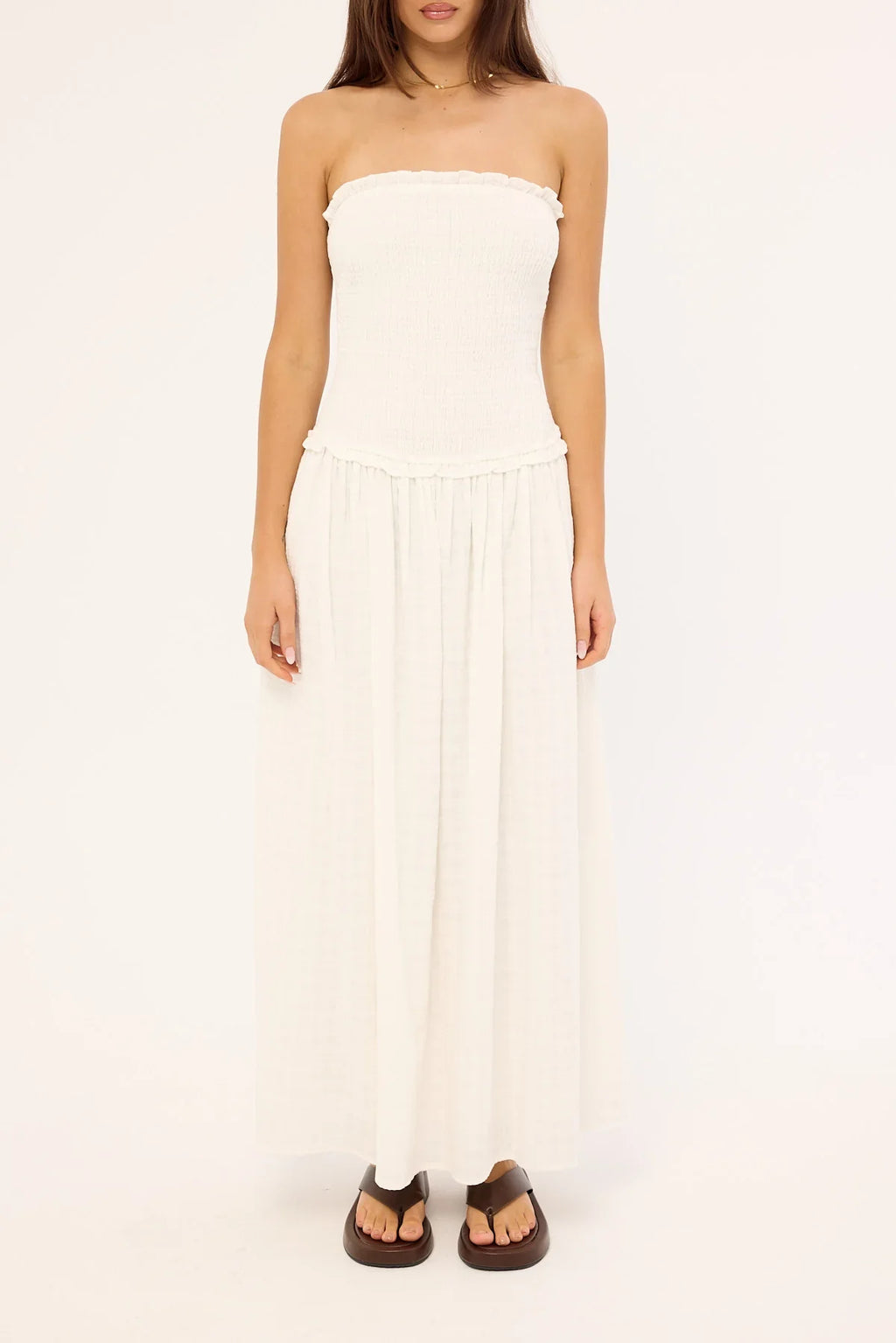 Luck & Trouble Ashton Shirred Midi Dress White