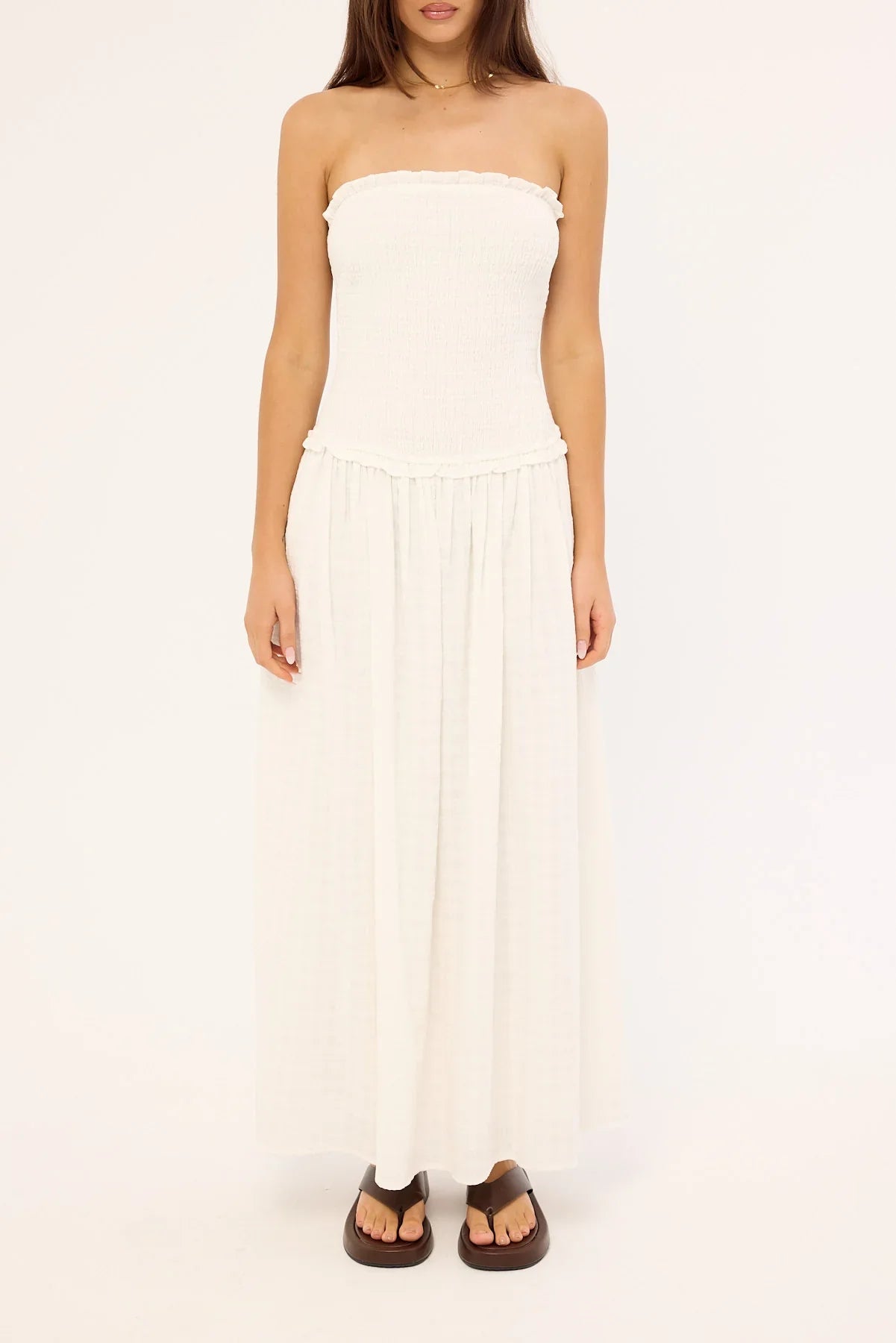 Luck & Trouble Ashton Shirred Midi Dress White