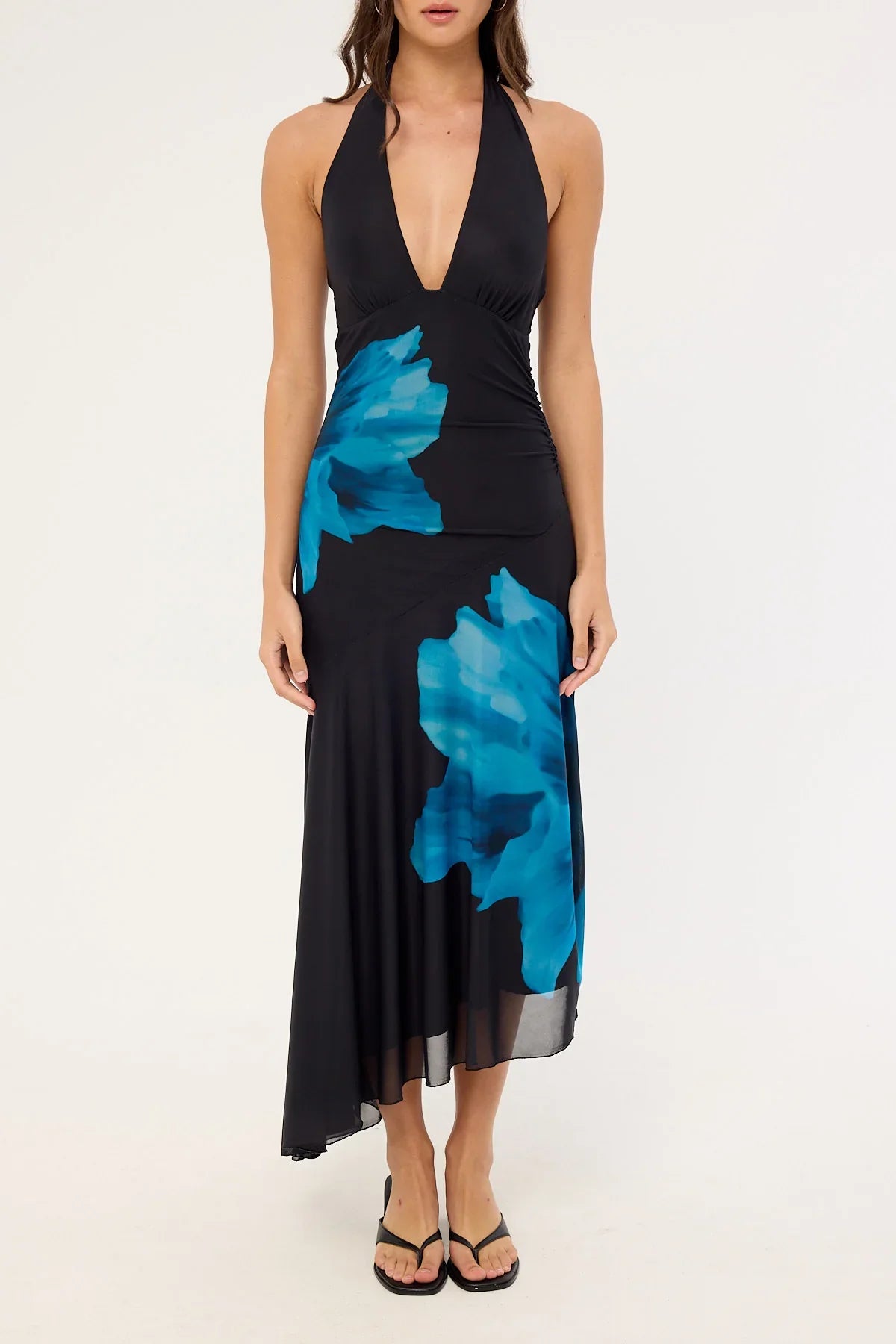 Perfect Stranger Belle Halter Midi Dress Blue Print