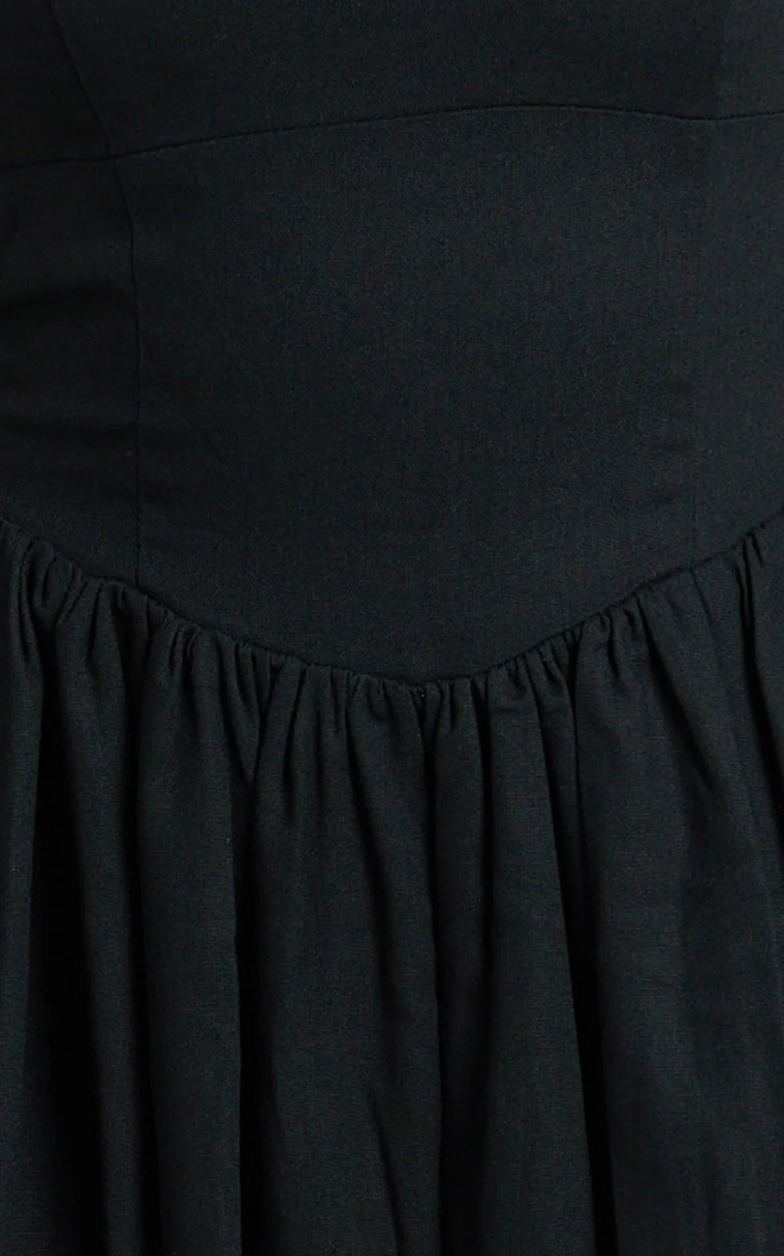 Morris Midi Dress - Linen Scoop Neck Gathered Dress in Black