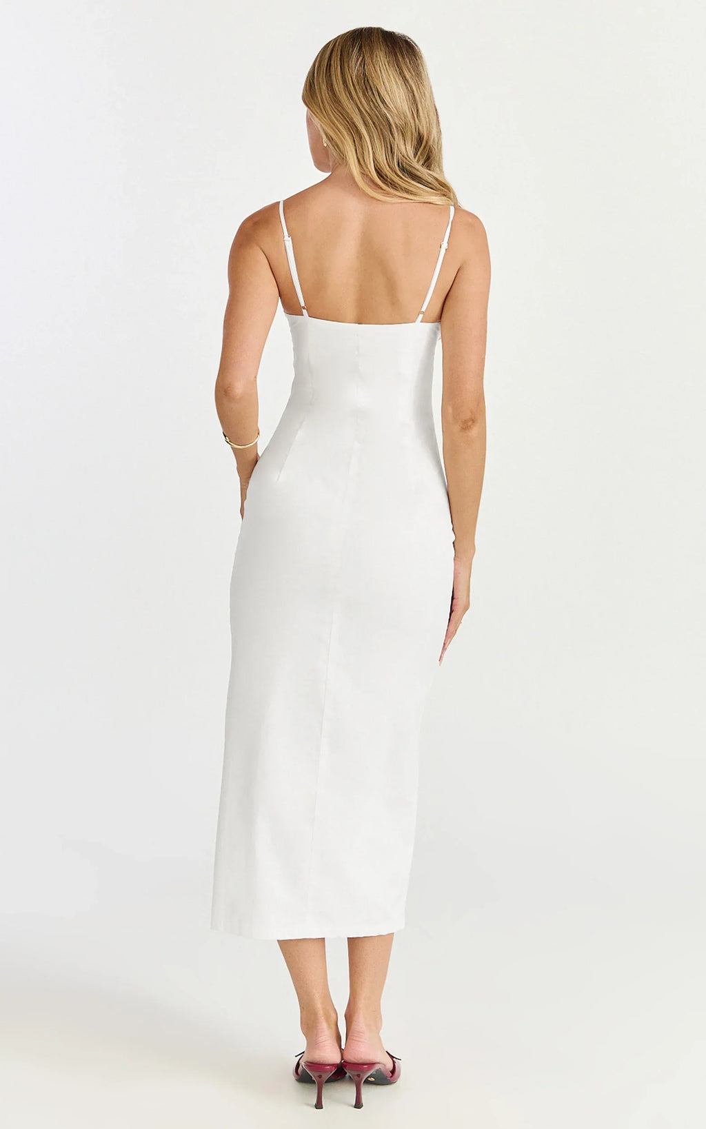 Anessa Midi Dress - Button Front Bustier Fitted Dress in White