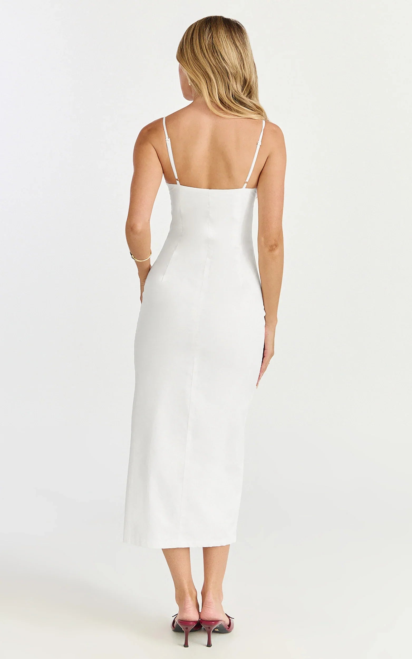 Anessa Midi Dress - Button Front Bustier Fitted Dress in White