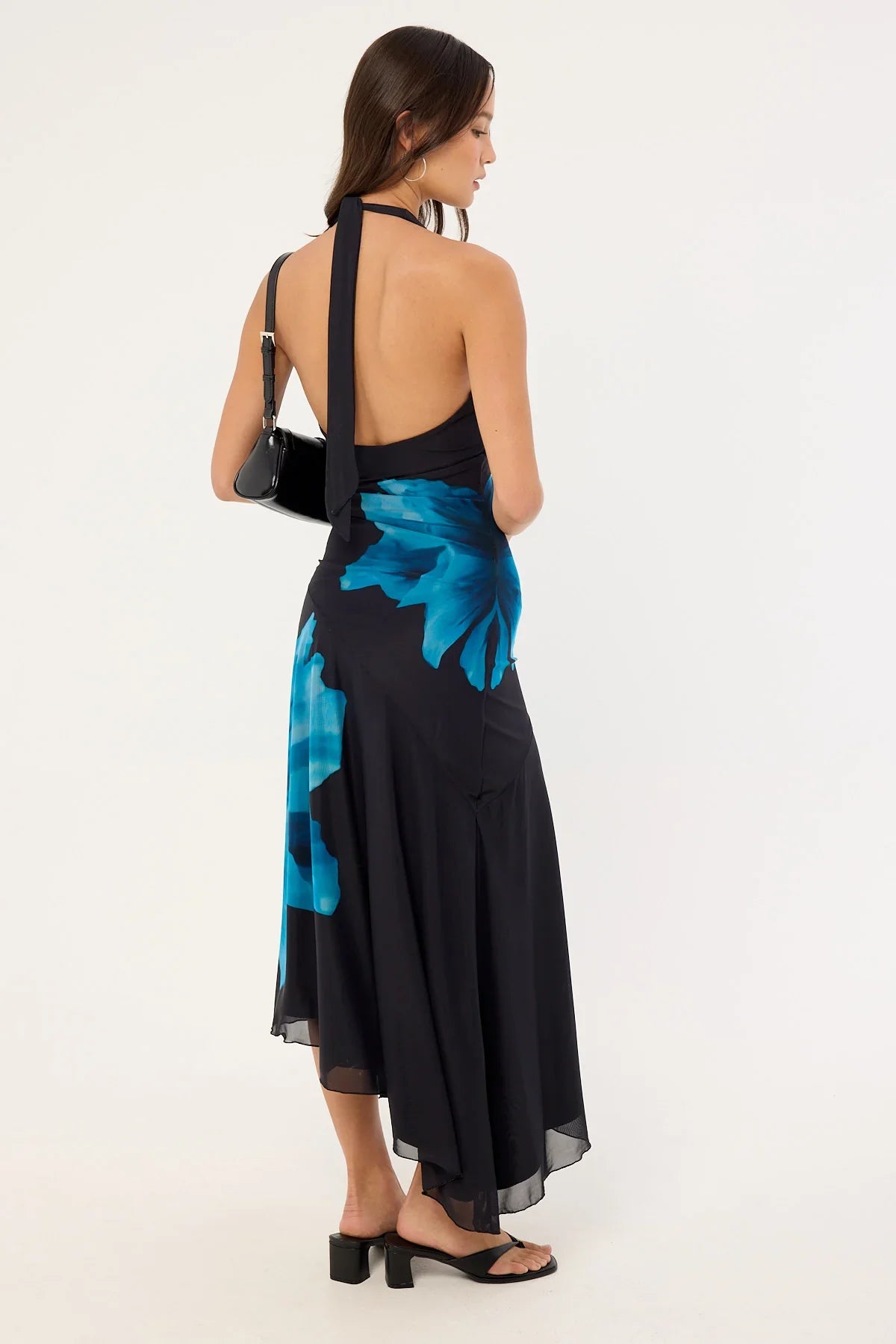 Perfect Stranger Belle Halter Midi Dress Blue Print
