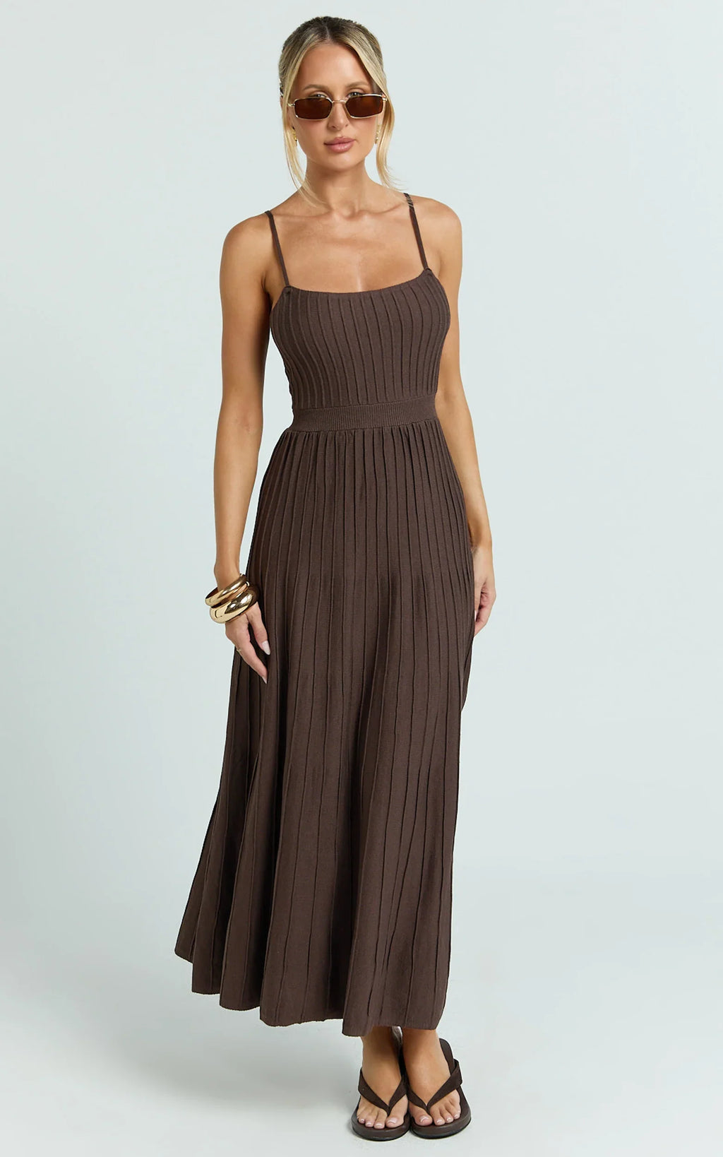Donissa Midi Dress - Panelled Knit Dress in Chocolate