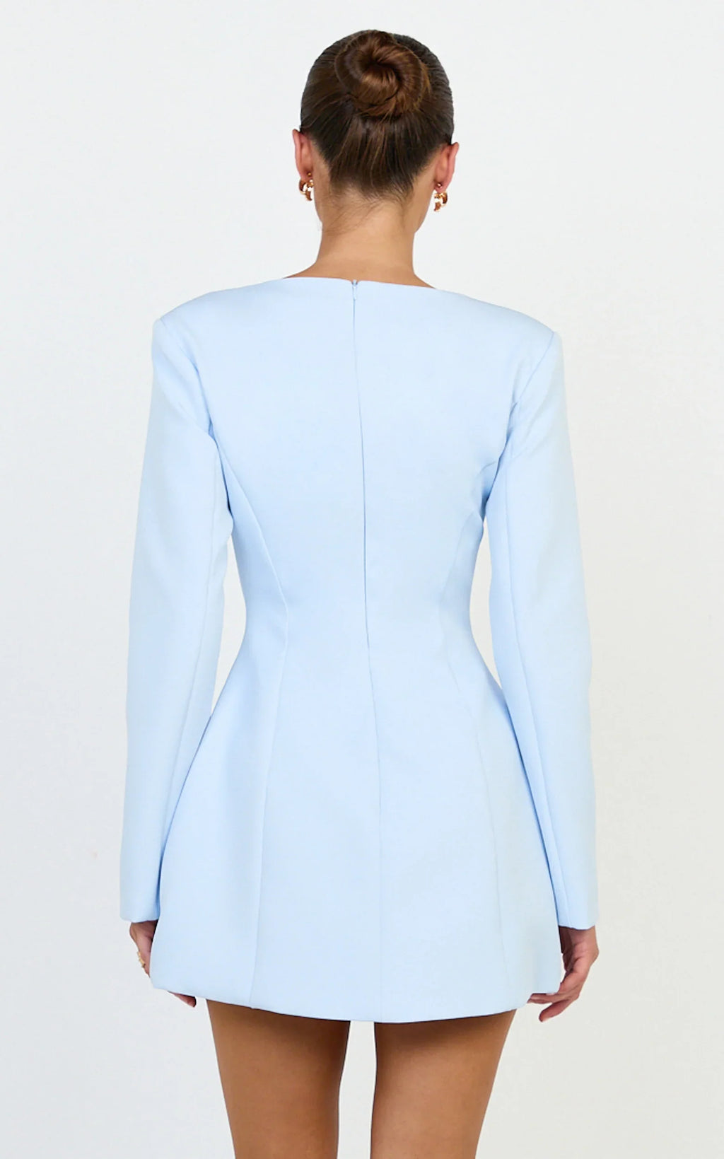Lavender Mini Dress - Wide Neck Button Down Blazer Dress in Baby Blue