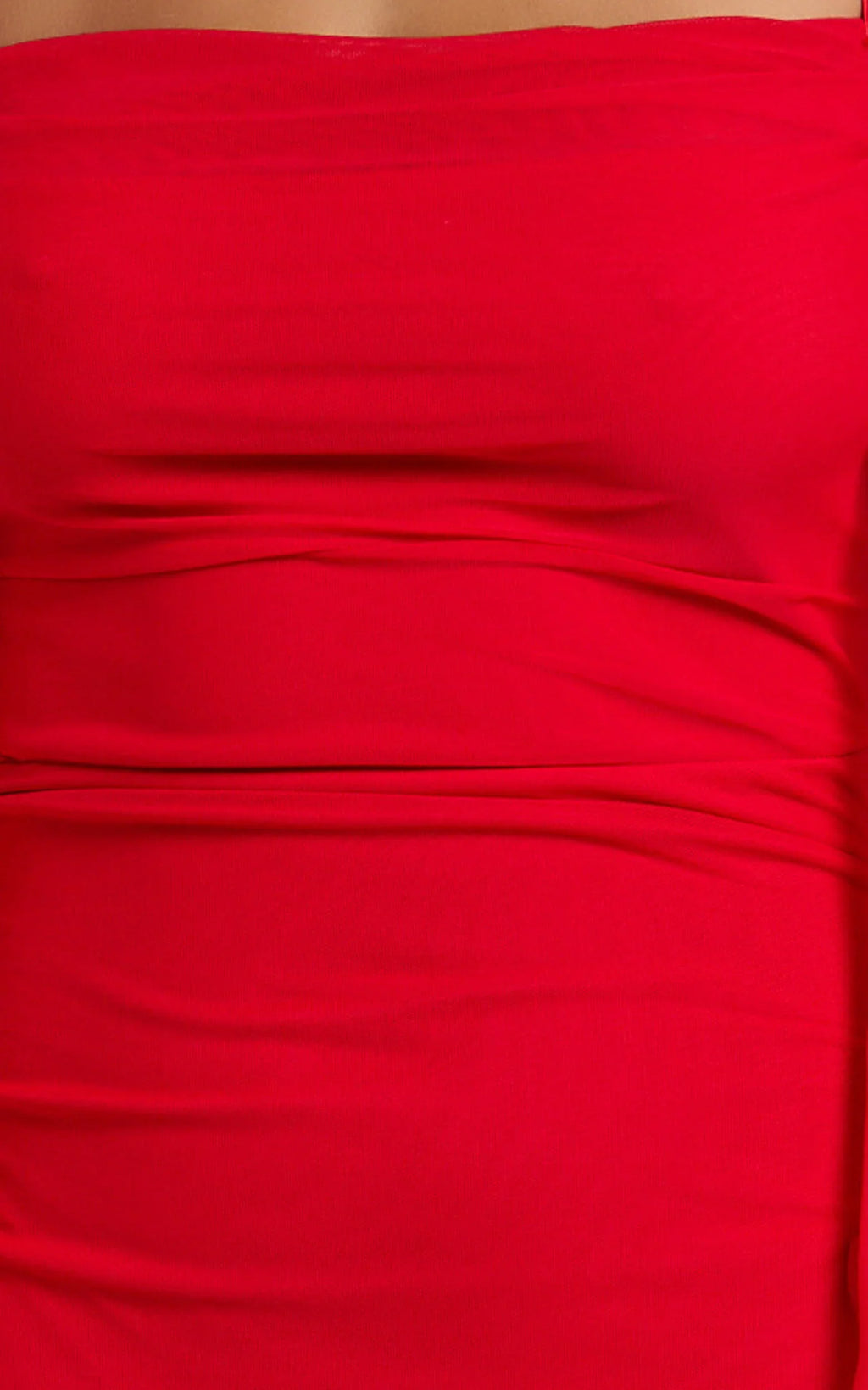 Rosha Midi Dress - Ruffle Strap Dress in Red