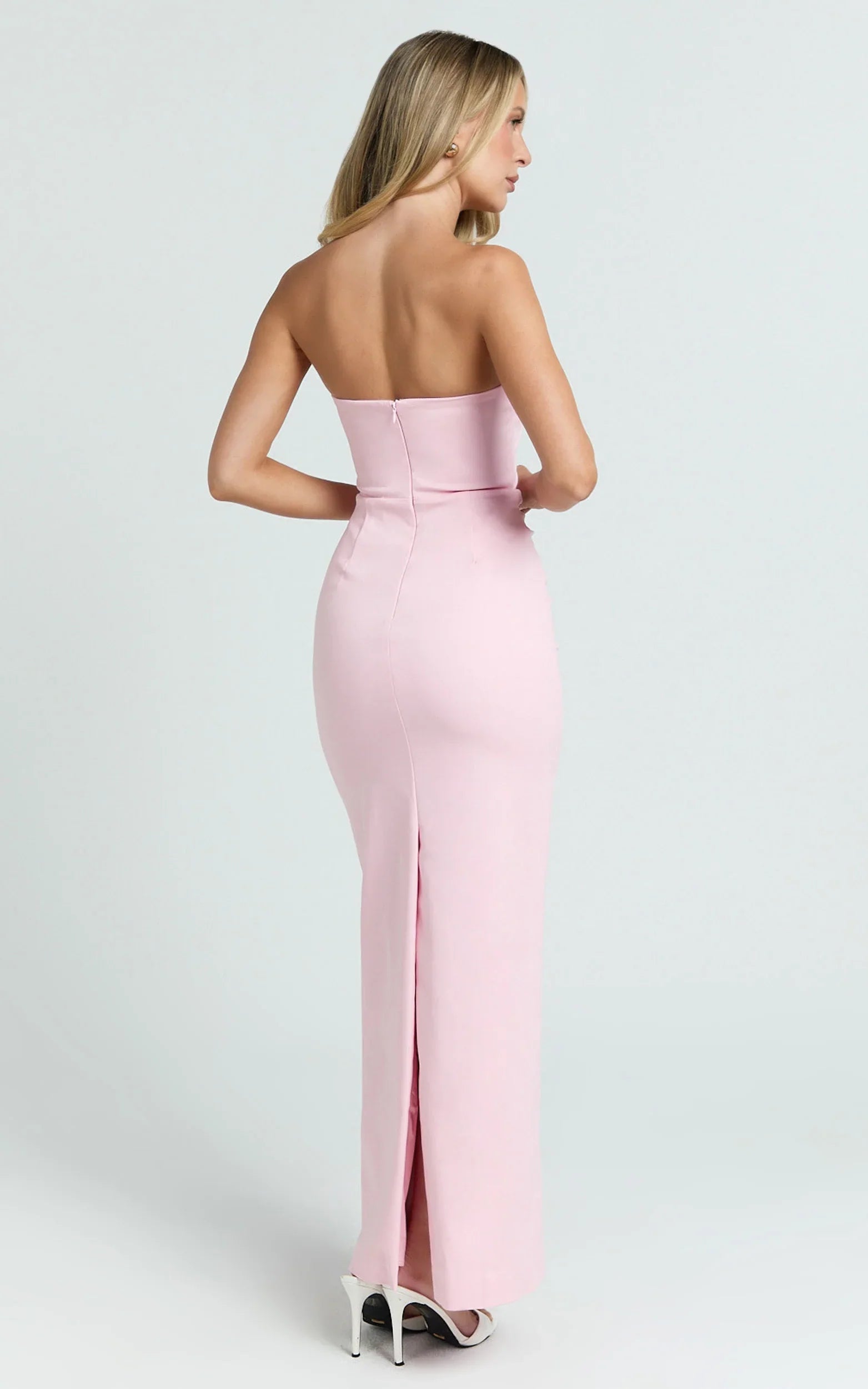 Pietra Midi Dress - Scoop Neck Side Seam Tucks Fitted Dress in Pink