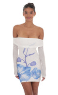 Floral Mesh Off Shoulder Dress in White