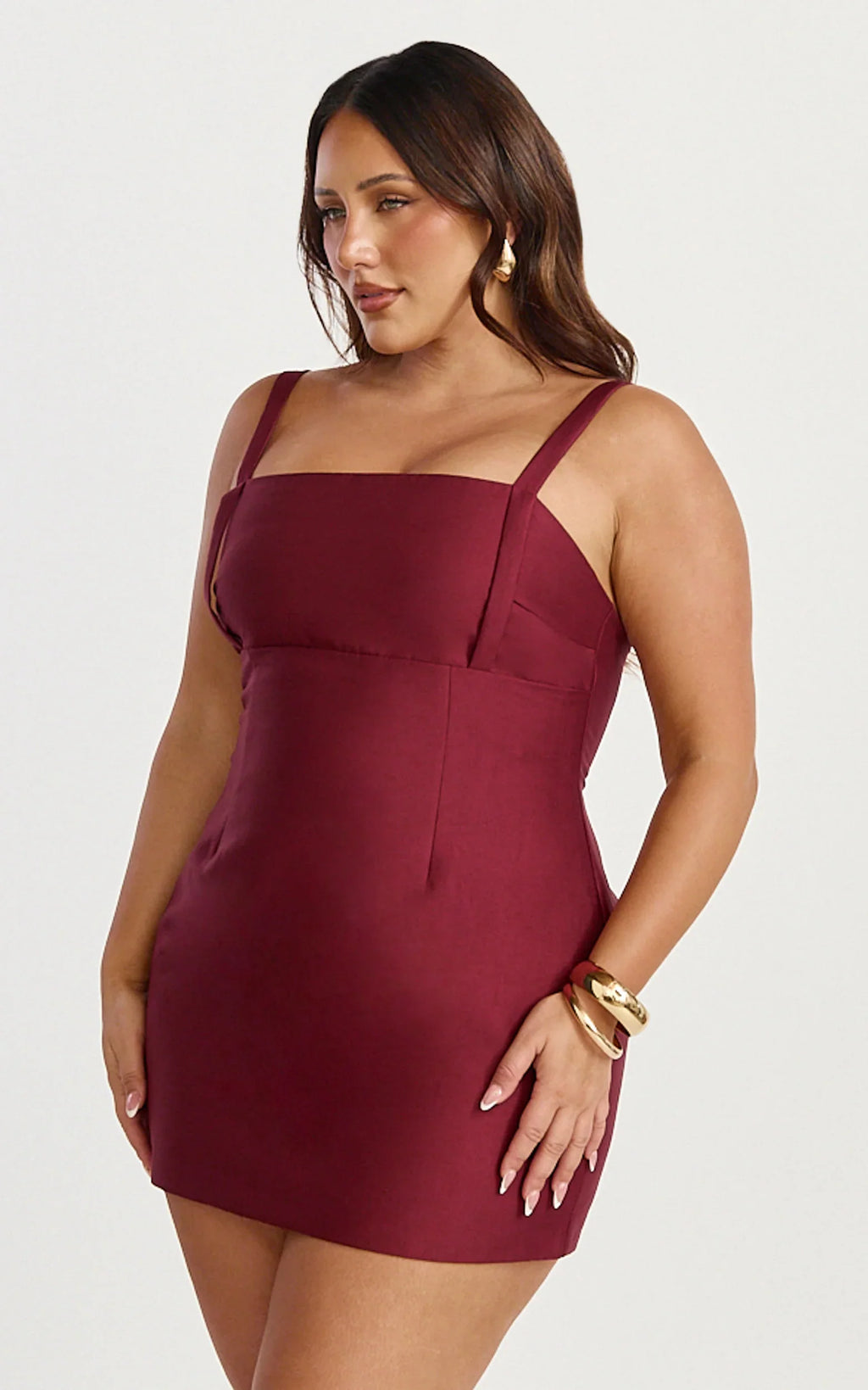 Beckett Mini Dress - Square Neck Form Fitting Dress in Wine
