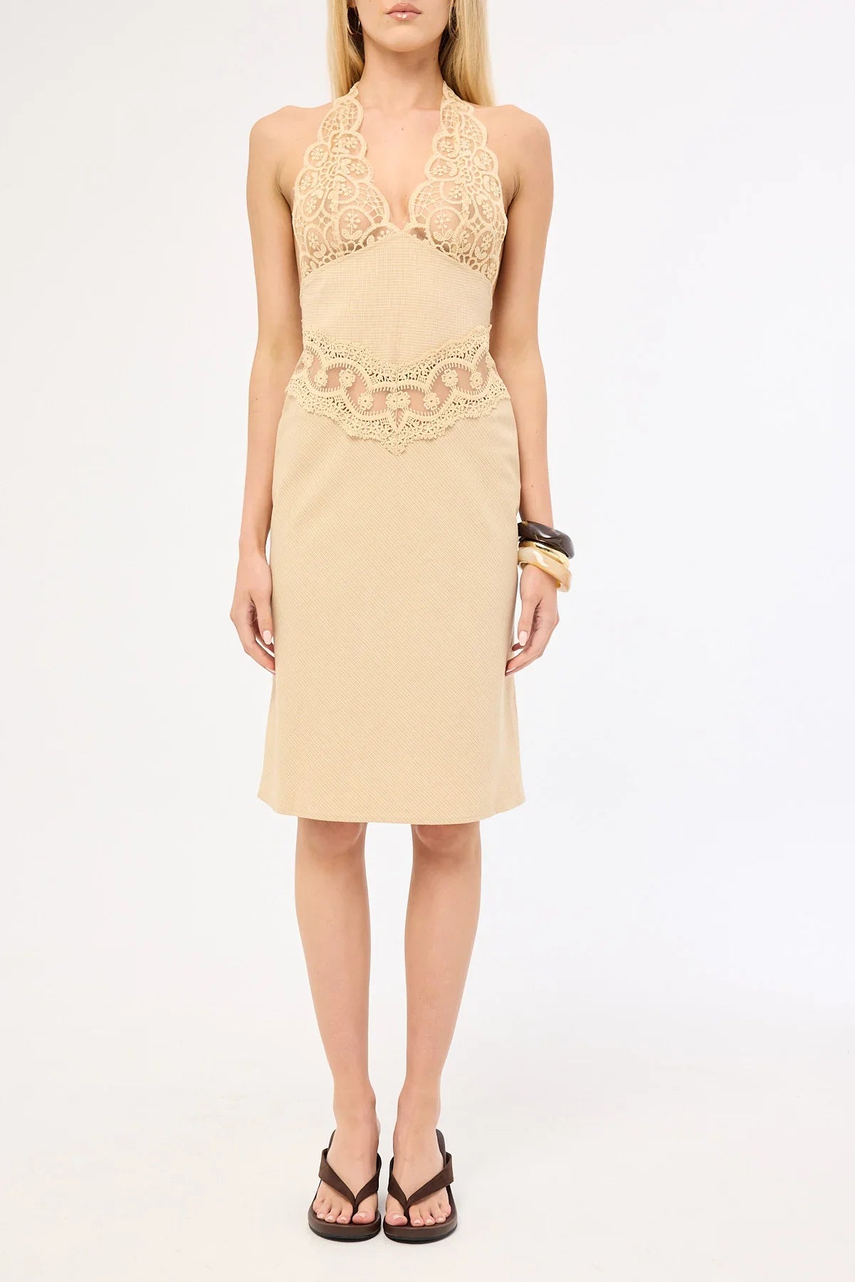 Lioness Solana Midi Dress Beige Plaid