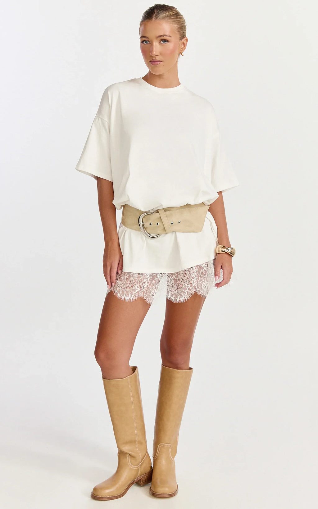 Rina Mini Dress - Mini Lace Trim Dress in Off White