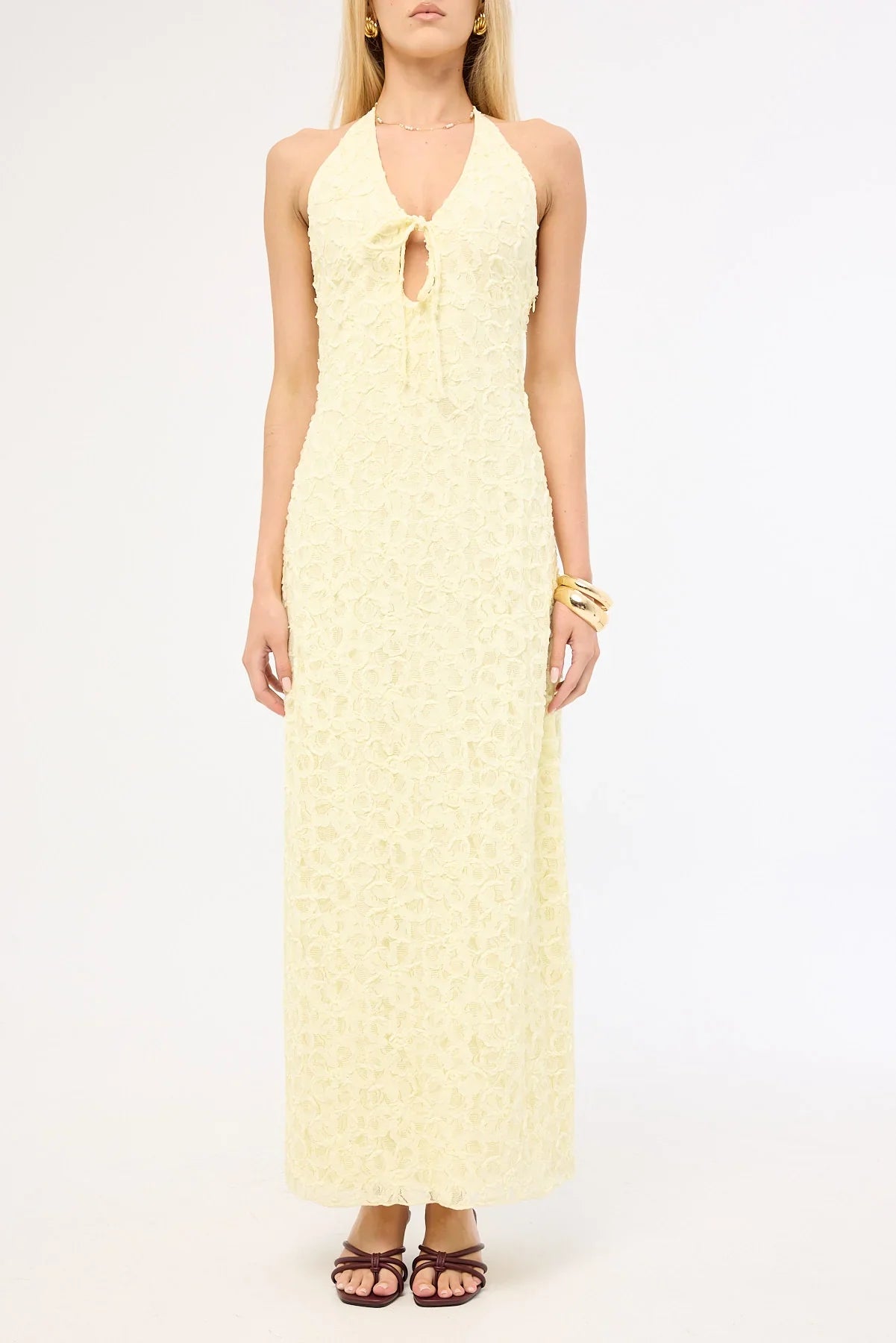 Luck & Trouble Skye Halter Midi Dress Lemon