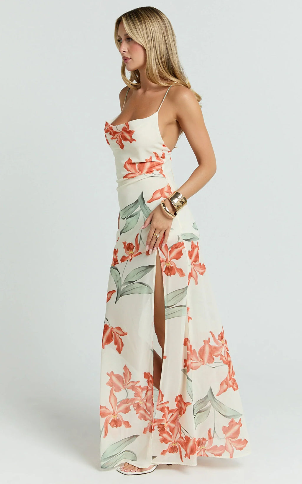 Talia Maxi Dress - Cowl Neck Low Back Dress in Vintage Orchid
