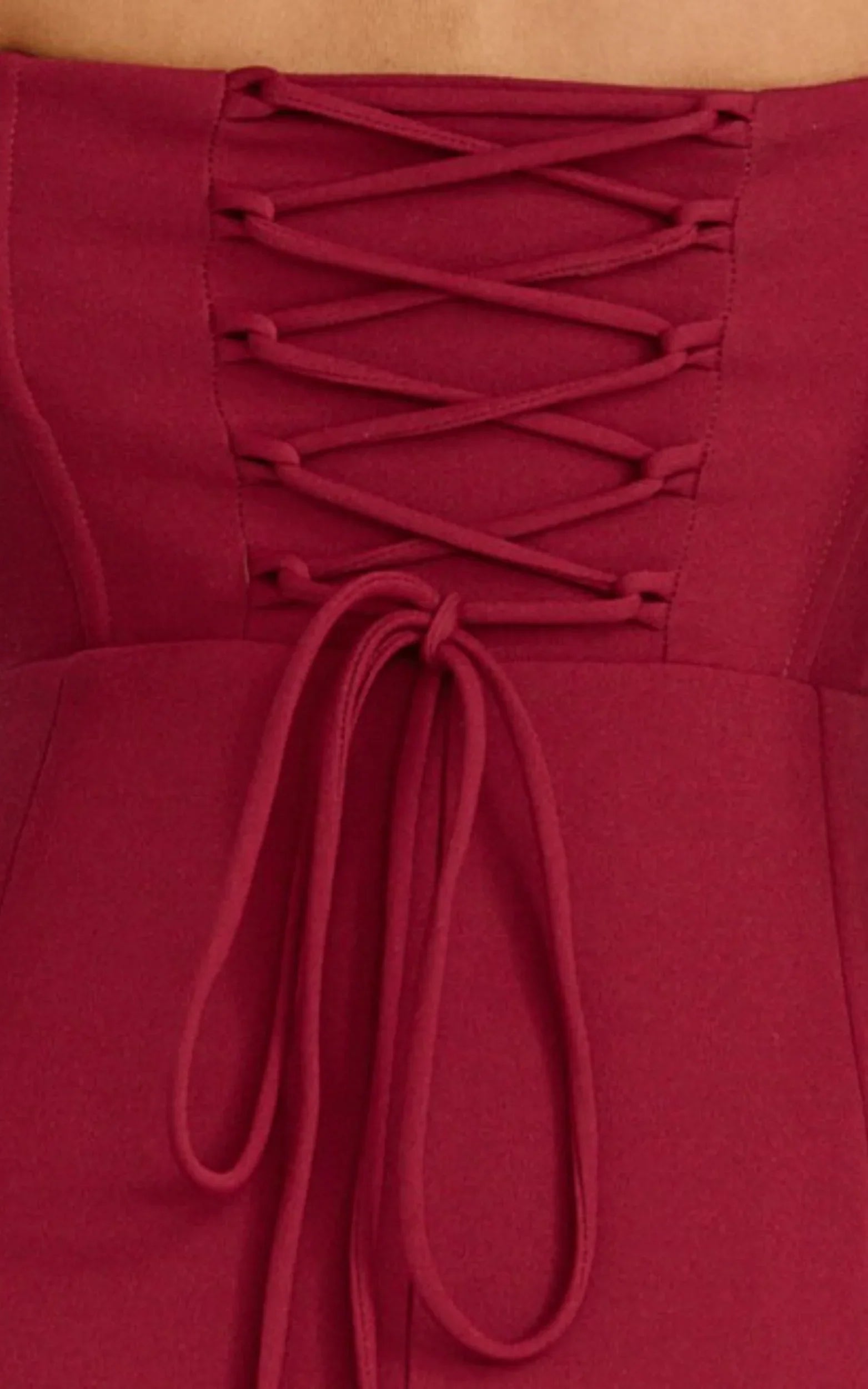 Karina Maxi Dress - Off Shoulder Corset Bodice Lace Up Back Dress in Wine