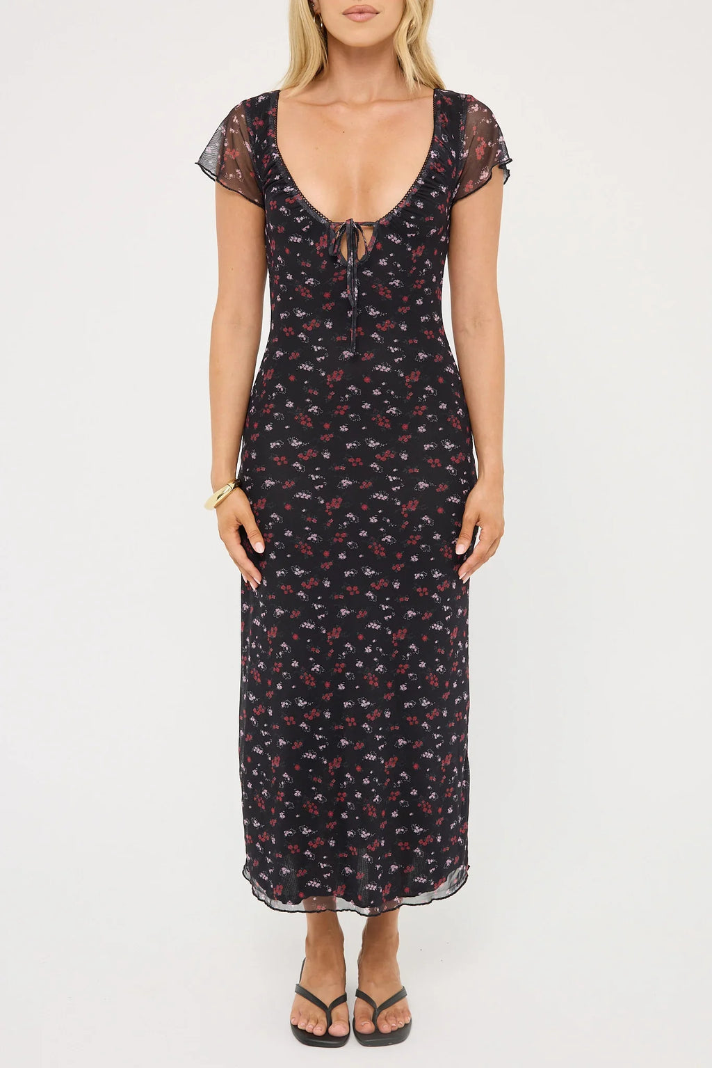 Luck & Trouble Daya Recycled Mesh Midi Dress Floral Print