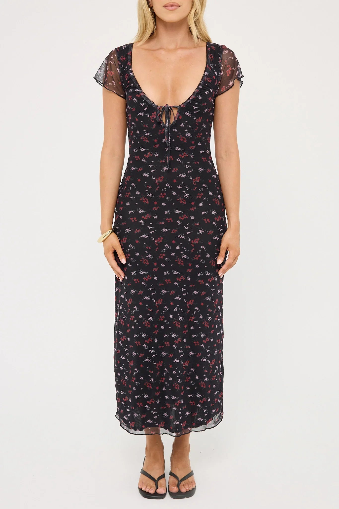 Luck & Trouble Daya Recycled Mesh Midi Dress Floral Print