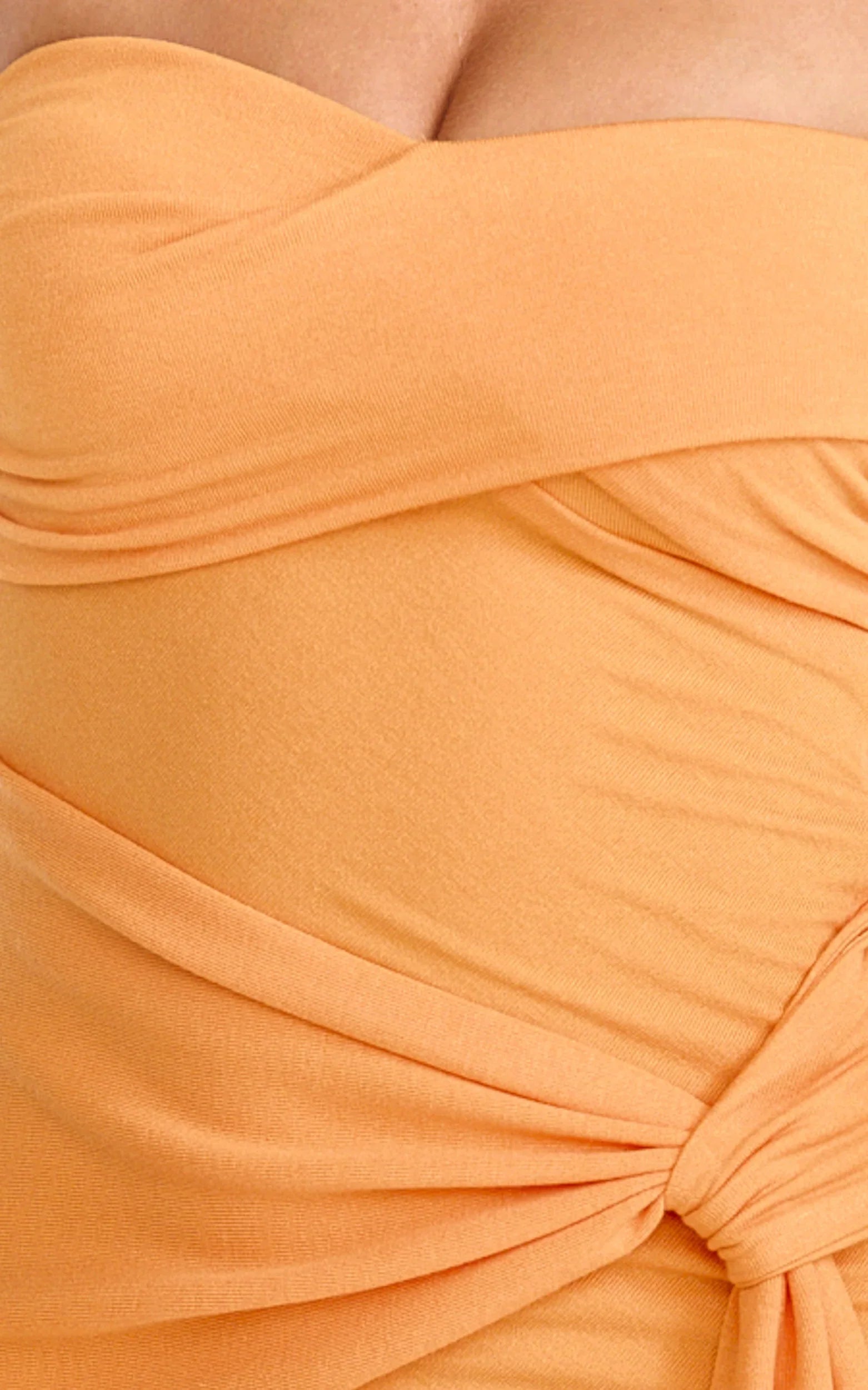 Aria Midi Dress - Strapless Tie Waist Dress in Orange