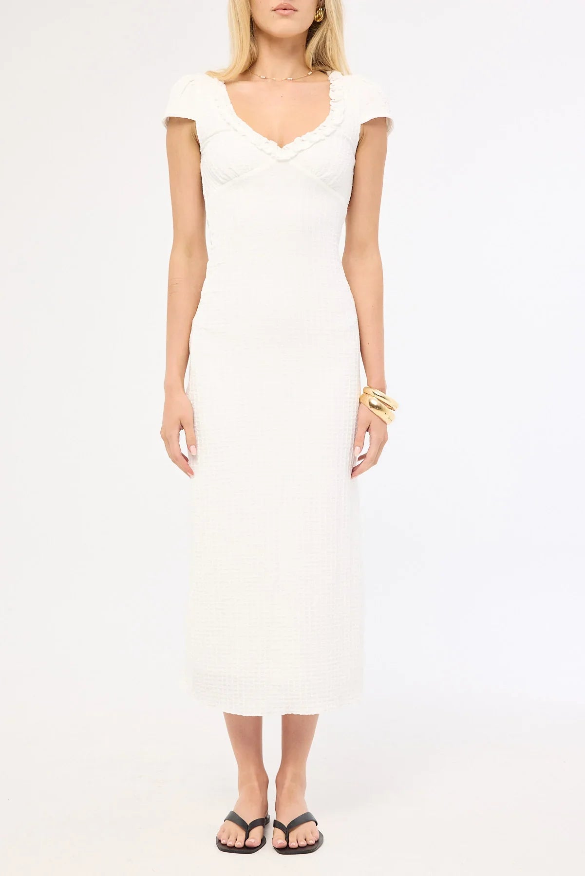 Perfect Stranger Mimsy Short Sleeve Midi Dress White