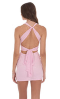 Rhinestone TwistV-Neck Dress in Pink