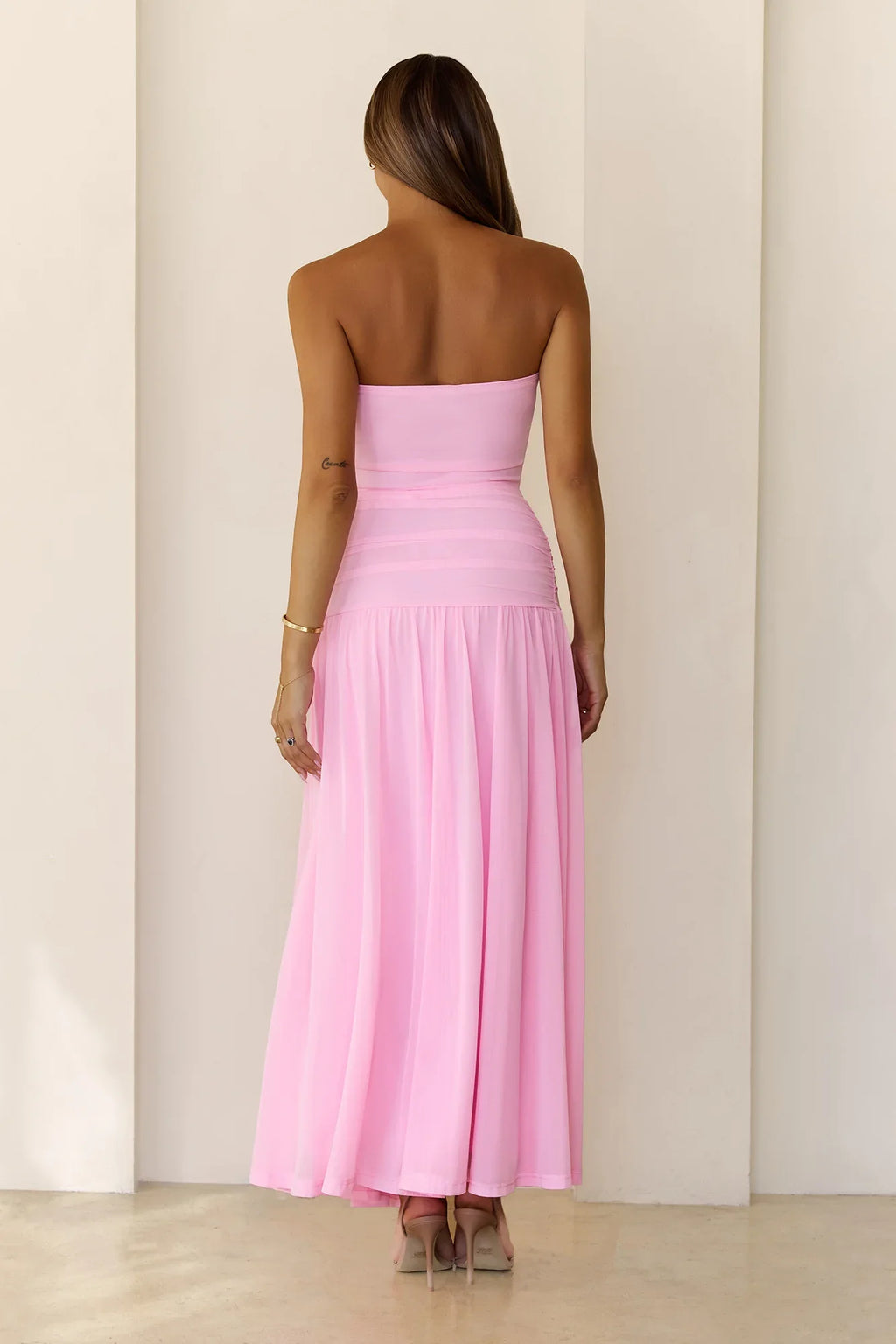 Spark Night Strapless Mesh Maxi Dress Pink