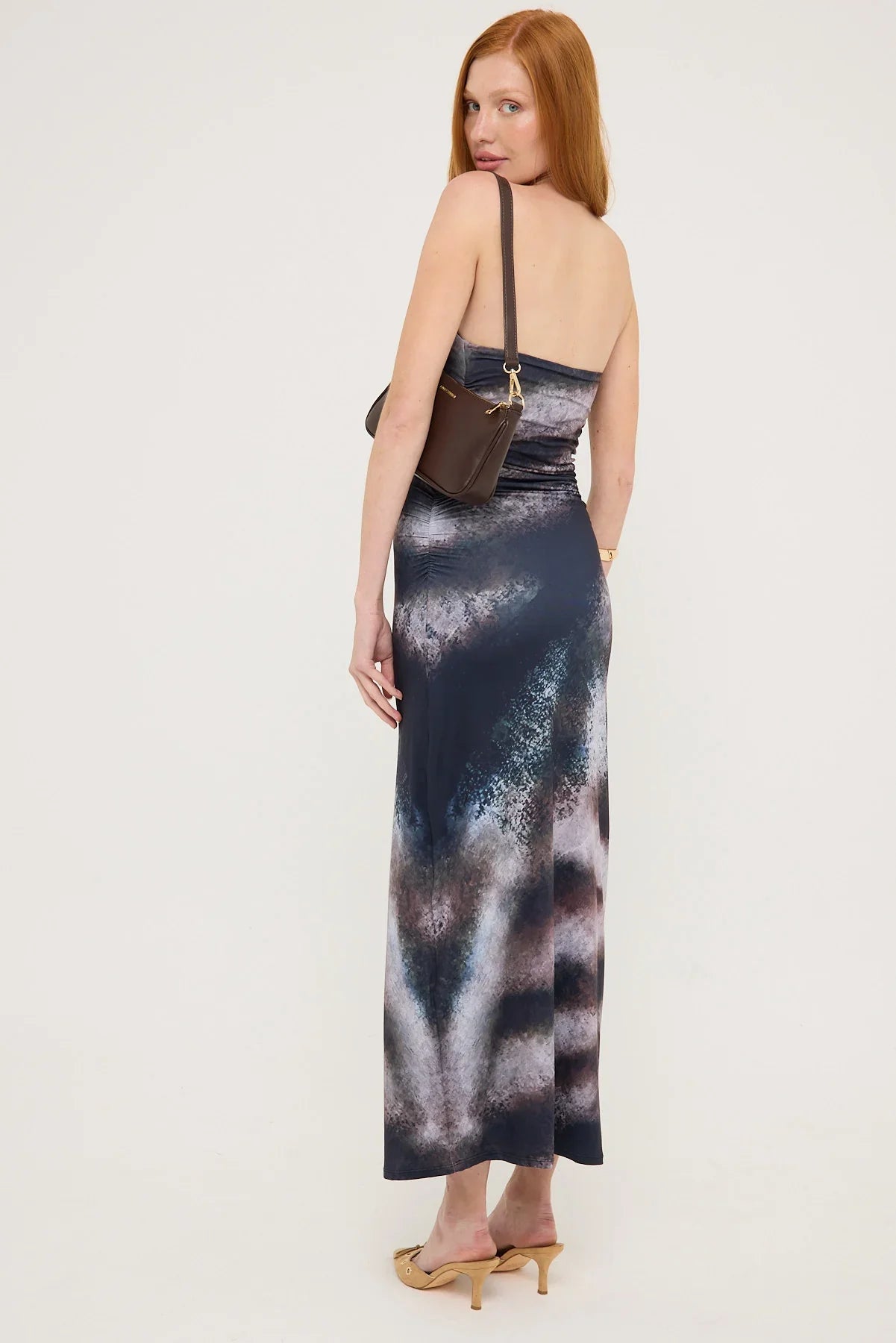 Luck & Trouble Stasia Printed Strapless Jersey Midi Dress Black Print