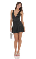 Satin V-Neck Corset Dress in Black