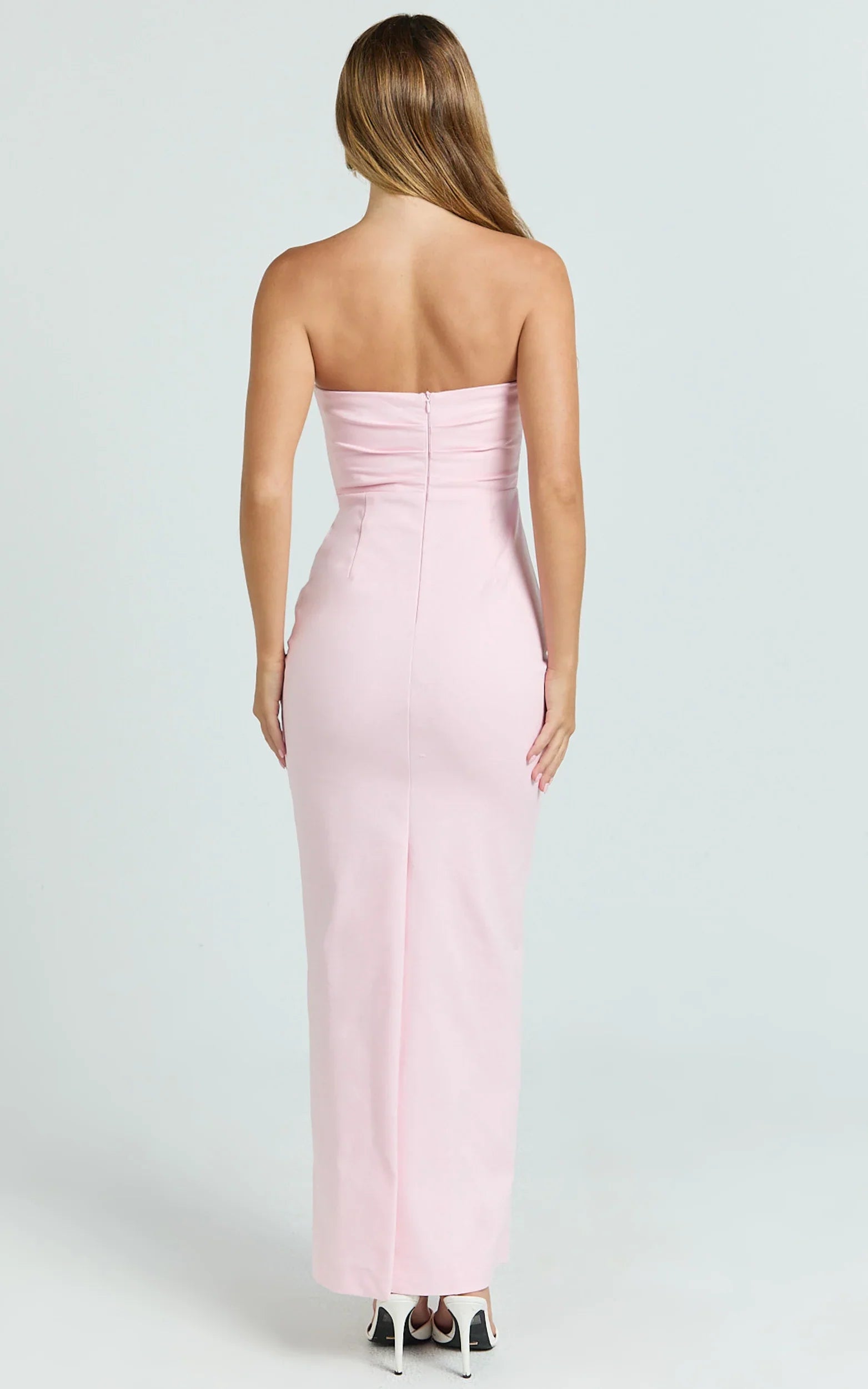 Jamie Maxi Dress - Strapless Ruched Fitted Column Dress in Pink